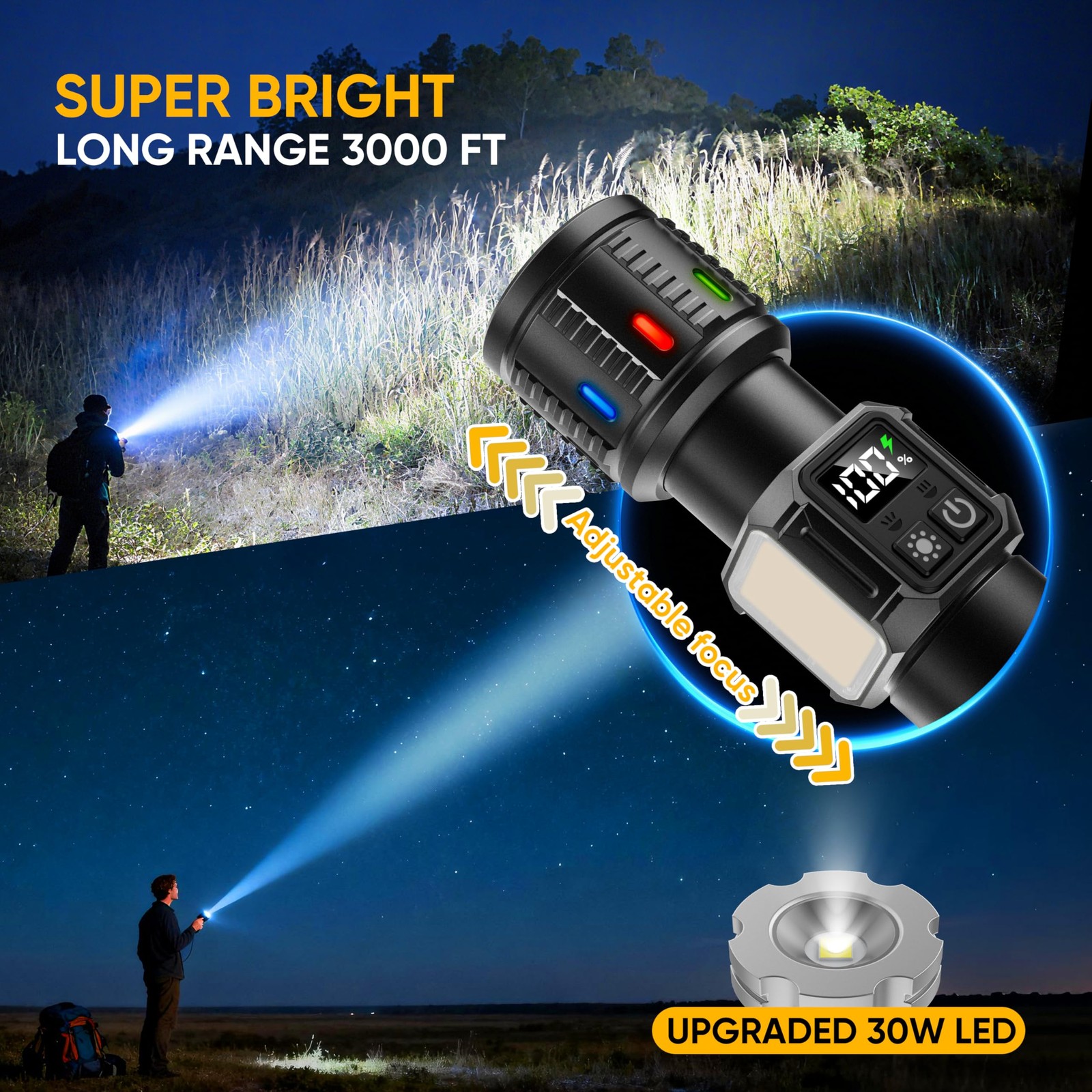 Rechargeable Flashlights High Lumens 100,000, Super Bright LED Flash Light Lo…