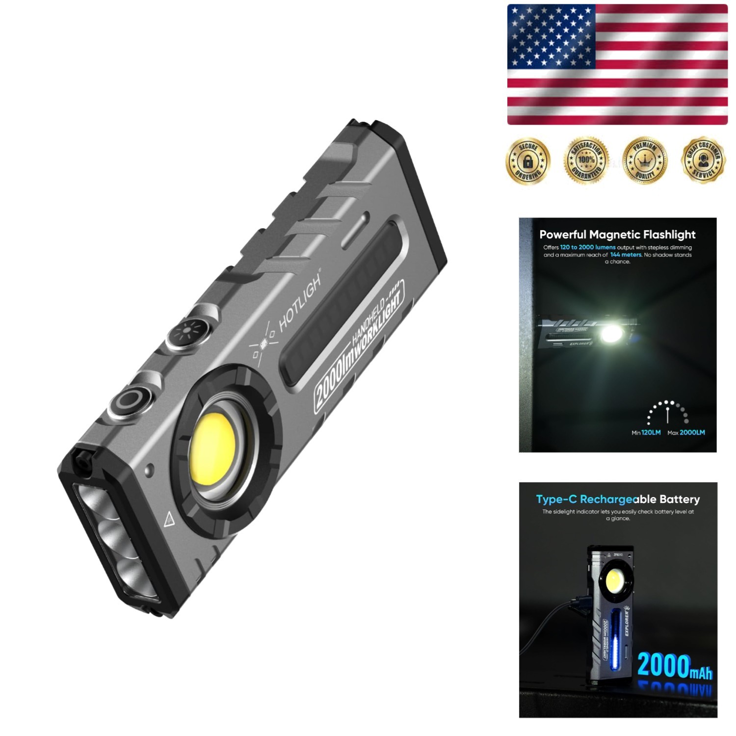 2000 Lumens Magnetic EDC Flashlight with RGB & UV Modes – Rechargeable Design