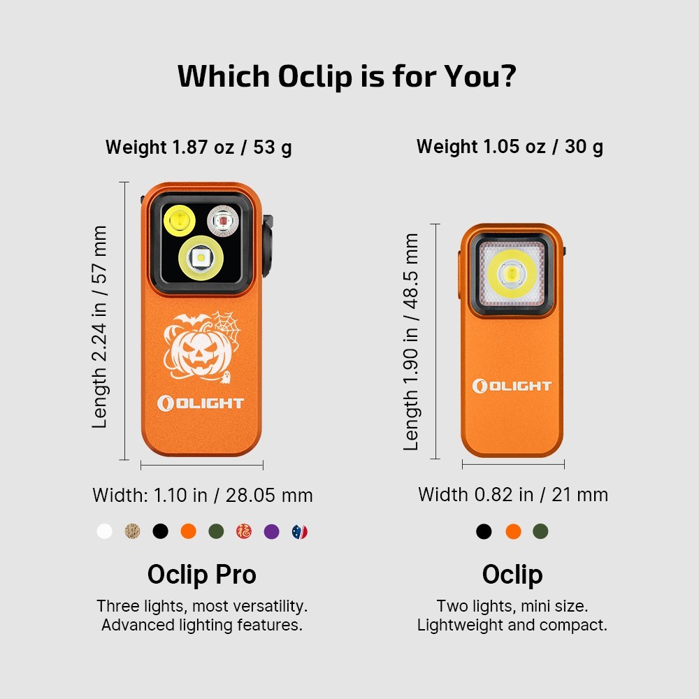 Olight Oclip Pro Orange Halloween Special Editions 1&2 Clip on Lights, 500 Lumen