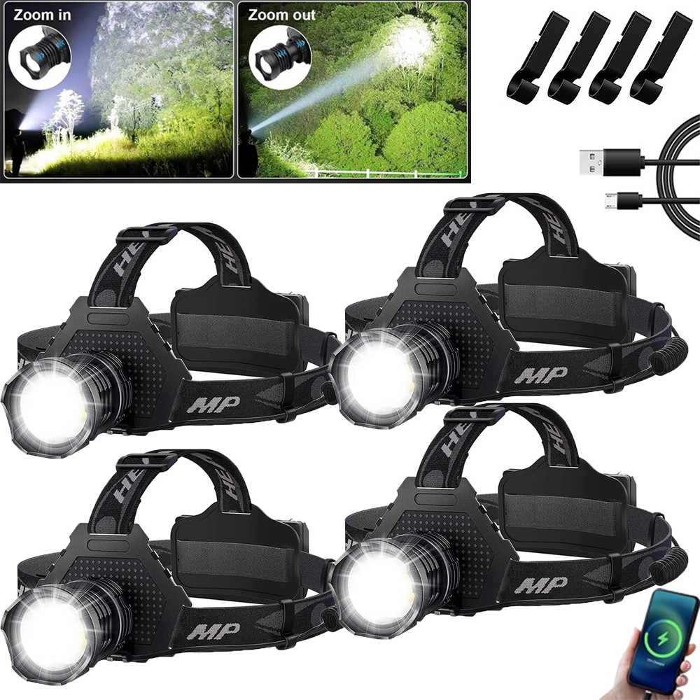 4PCS Super Bright LED Headlamp Rechargeable Headlight Flashlight Head Torch Lamp