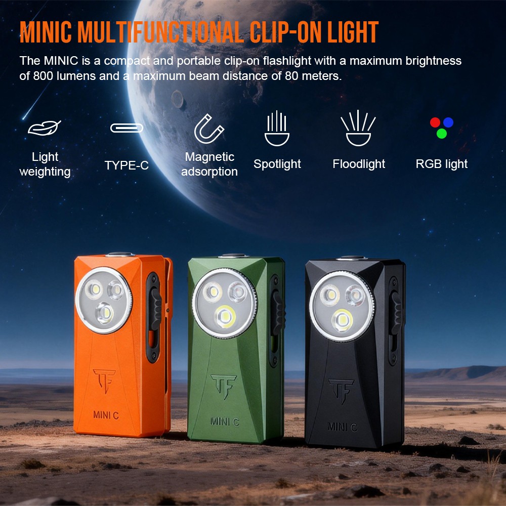 TrustFire Mini-C EDC Flashlight Clip-on 800 Lumens Flat RGB Light LED Flashlight