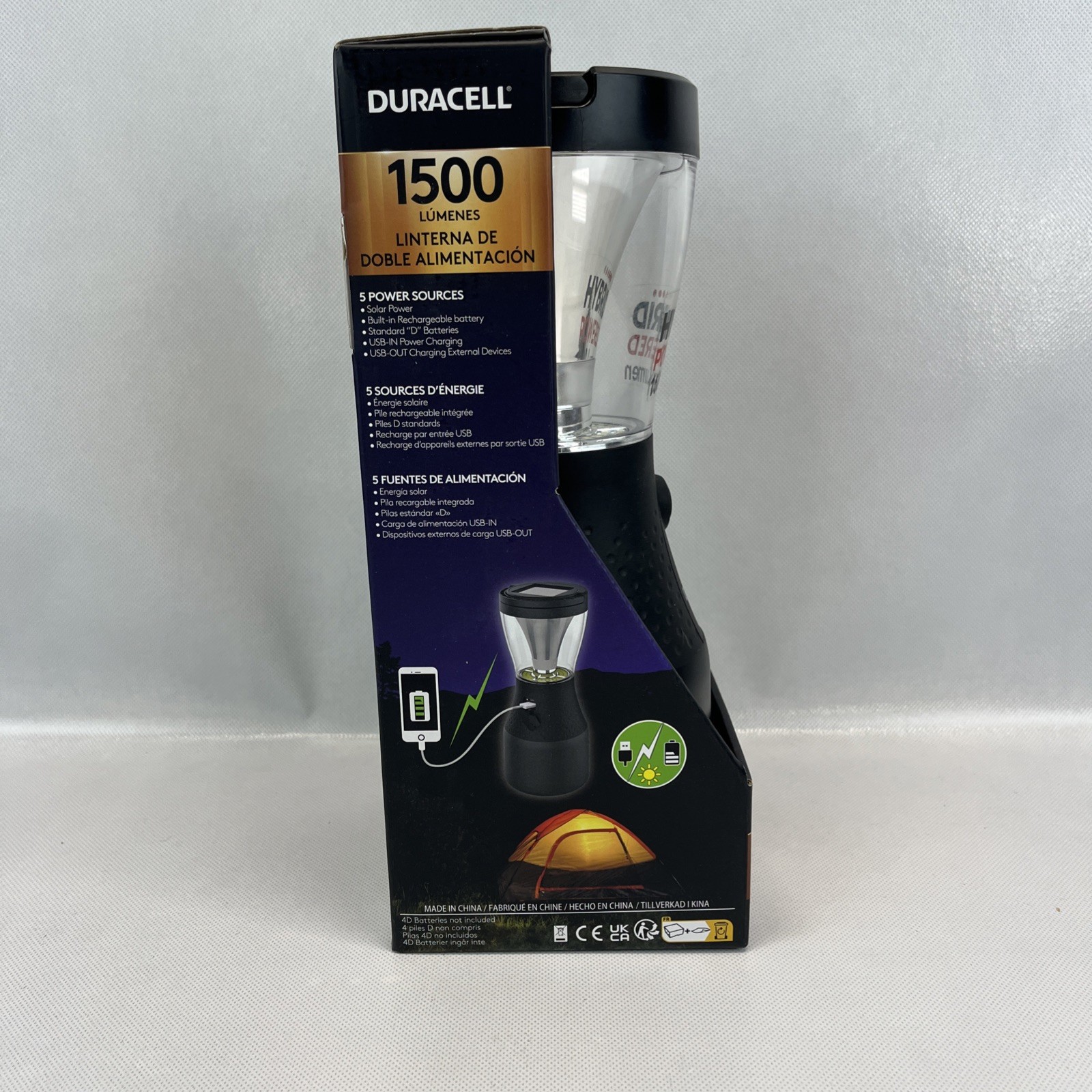 DURACELL 1500 Lumens Dual Power Rechargeable Hybrid Lantern – 5 Charging Sources