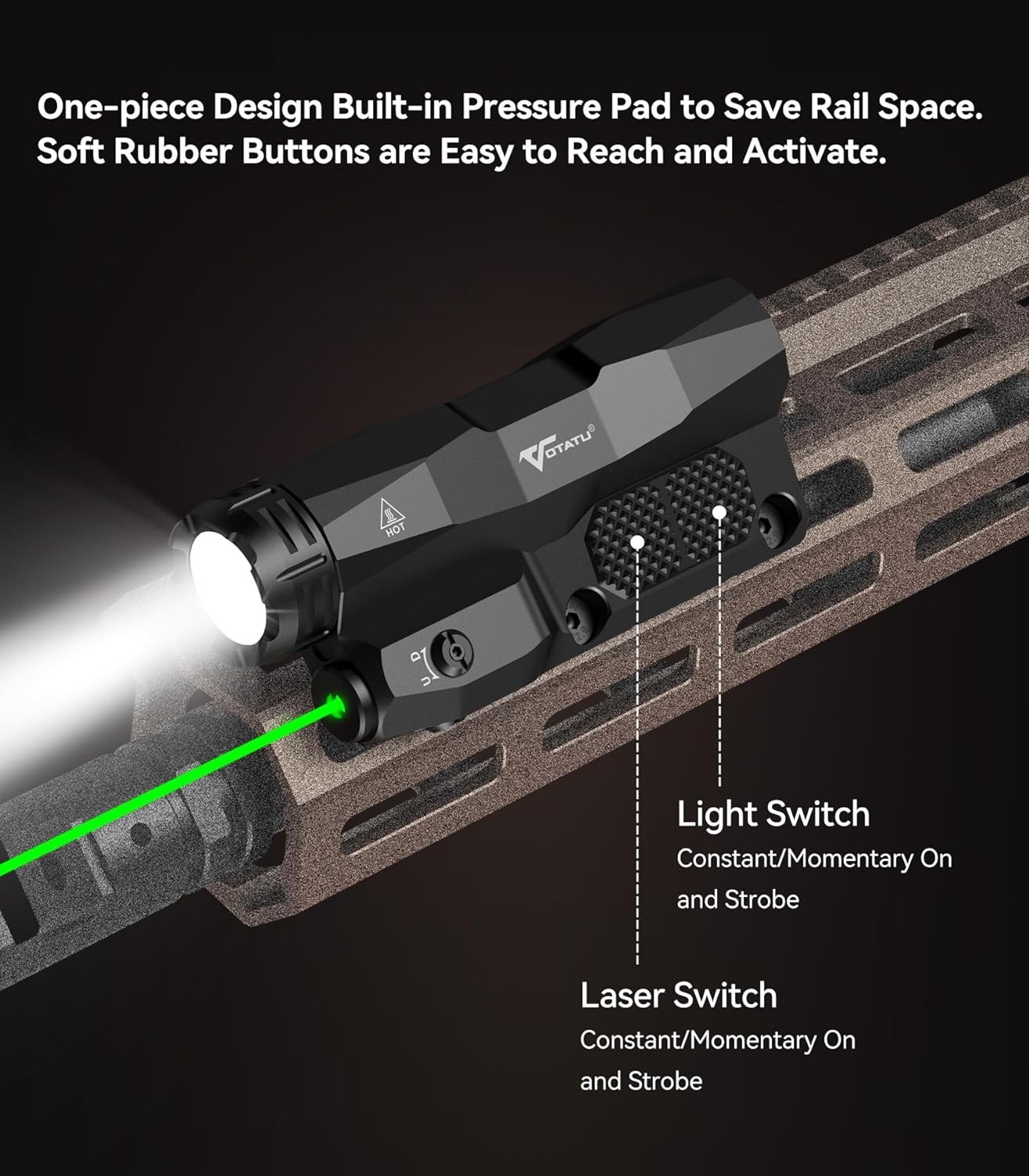 Flashlight Laser Combo Built-in Touch Pad Switch, Max 2400 Lumens LED Light