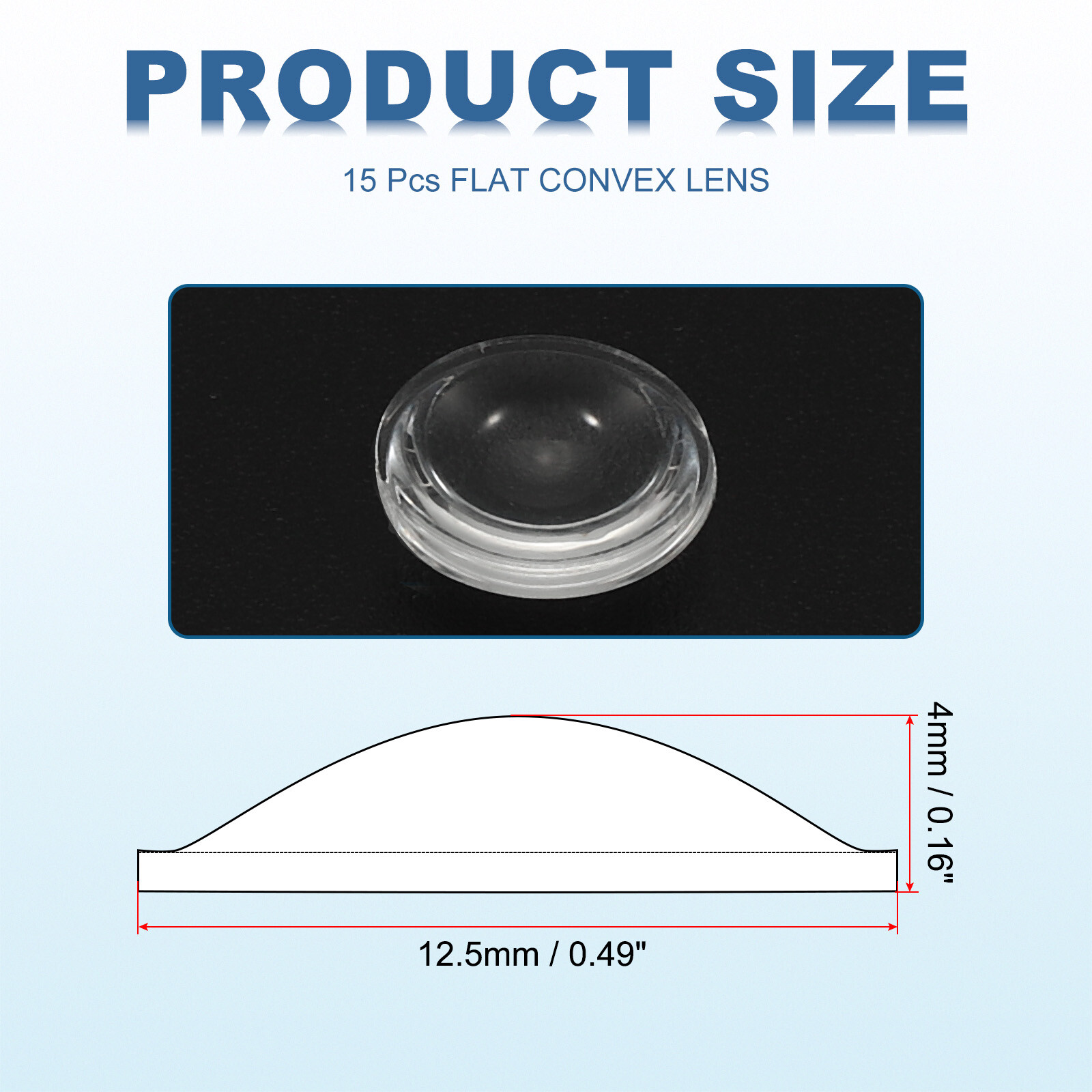 Diameter 12.5mm Flat Convex Lens, 15 Pcs Height 4mm Acrylic Optical Lens