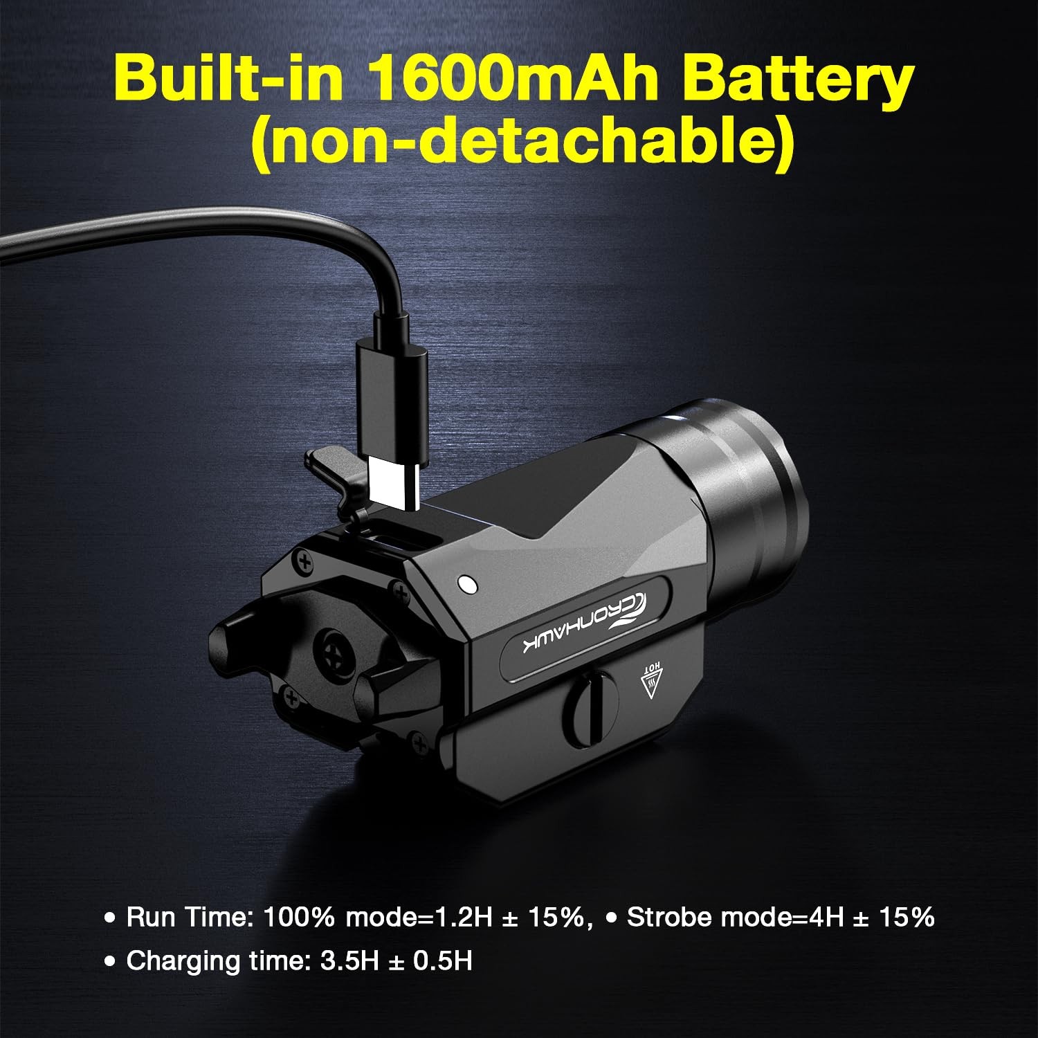 CRONHAWK Rechargeable Pistol Light, 1350 Lumen Rail Mounted Tactical Gun Flas…