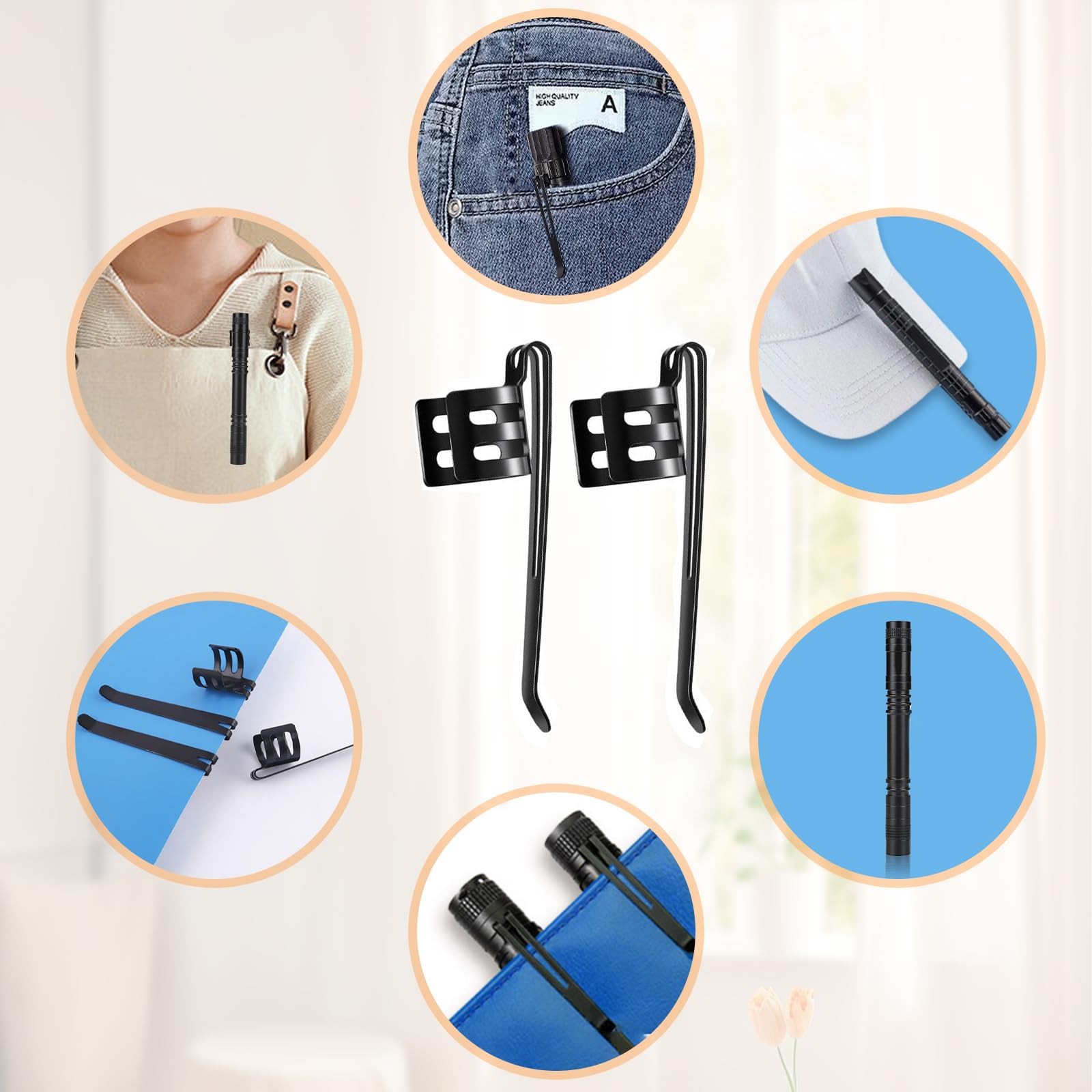 20 Pieces Replacement Flashlight Clip for Removable Accessories, Black Pocket…