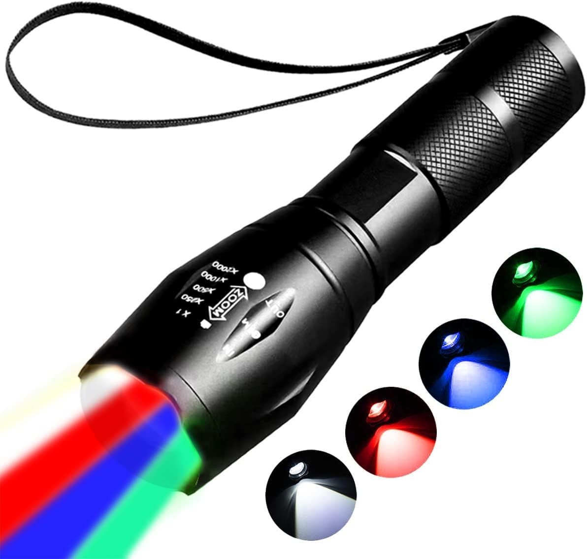 4-in-1 Rechargeable LED Flashlight with Multi-Color Modes