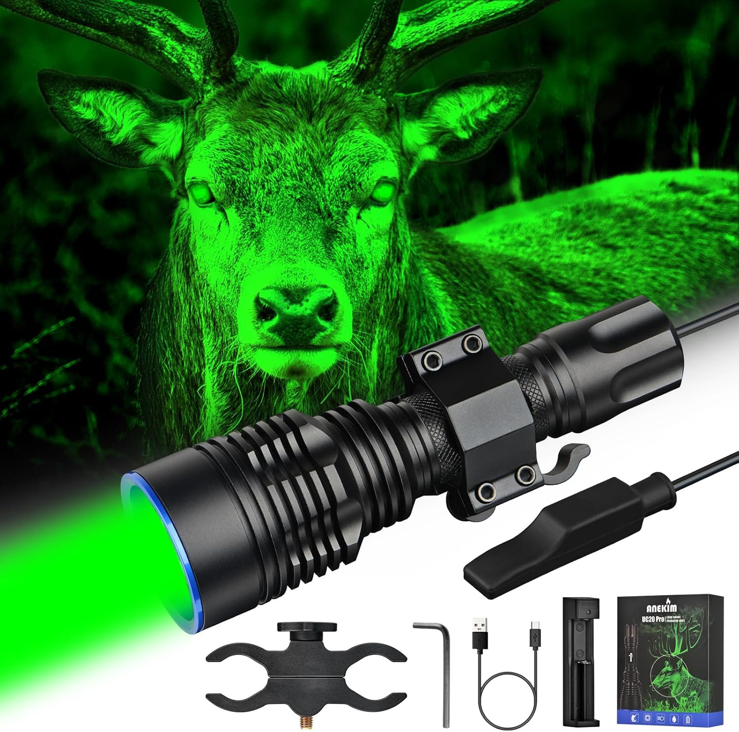 Uc20Pro Green Hunting Light Flashlights 1783M Spotlight 2200 High Lumen Predator