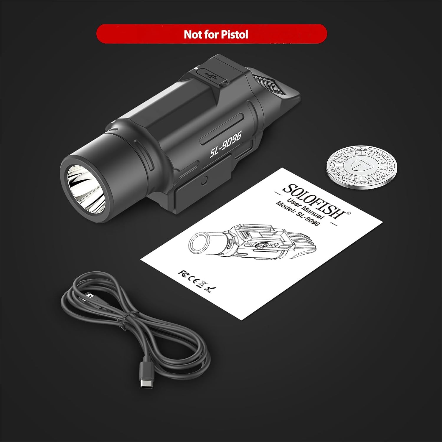 Solofish 1500 Lumen Slidable Tactical Flashlight Compatible with Picatinny 21Mm