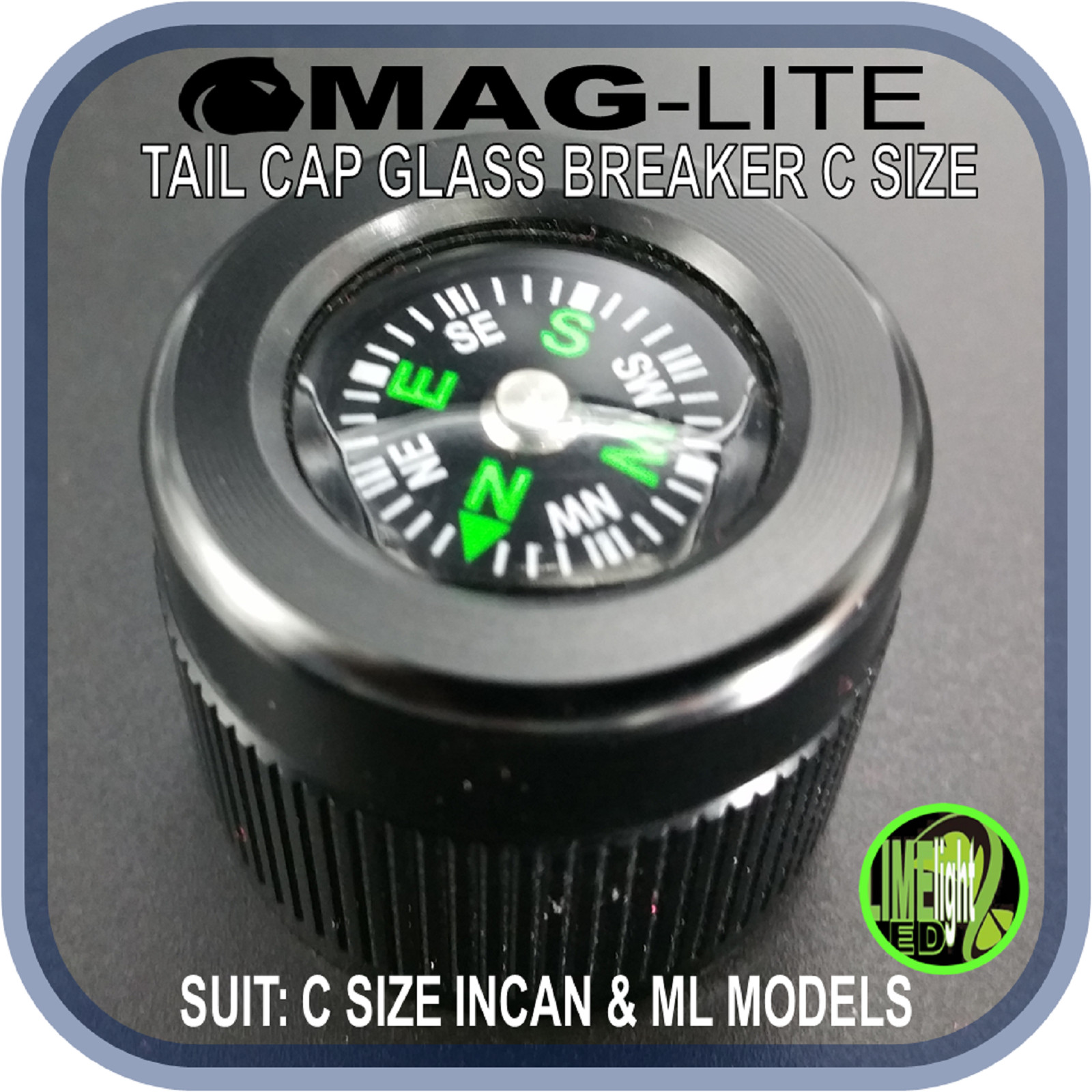MAGLITE UPGRADE C CELL COMPASS INCLUDING TAIL CAP GLASS BREAKER AU