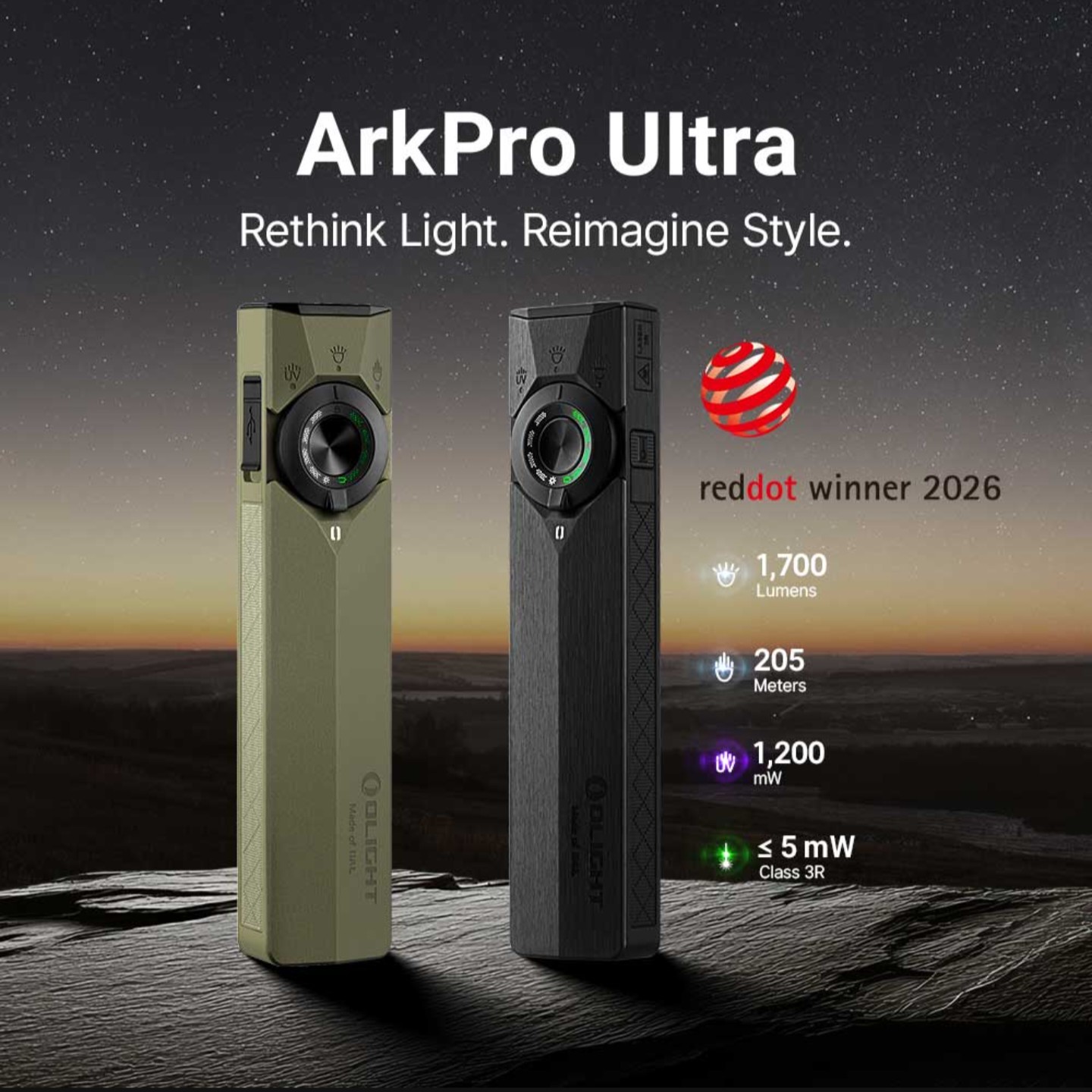 OLIGHT ArkPro Ultra Onyx Black Flat EDC Flashlight 4 Light Sources 7 Modes