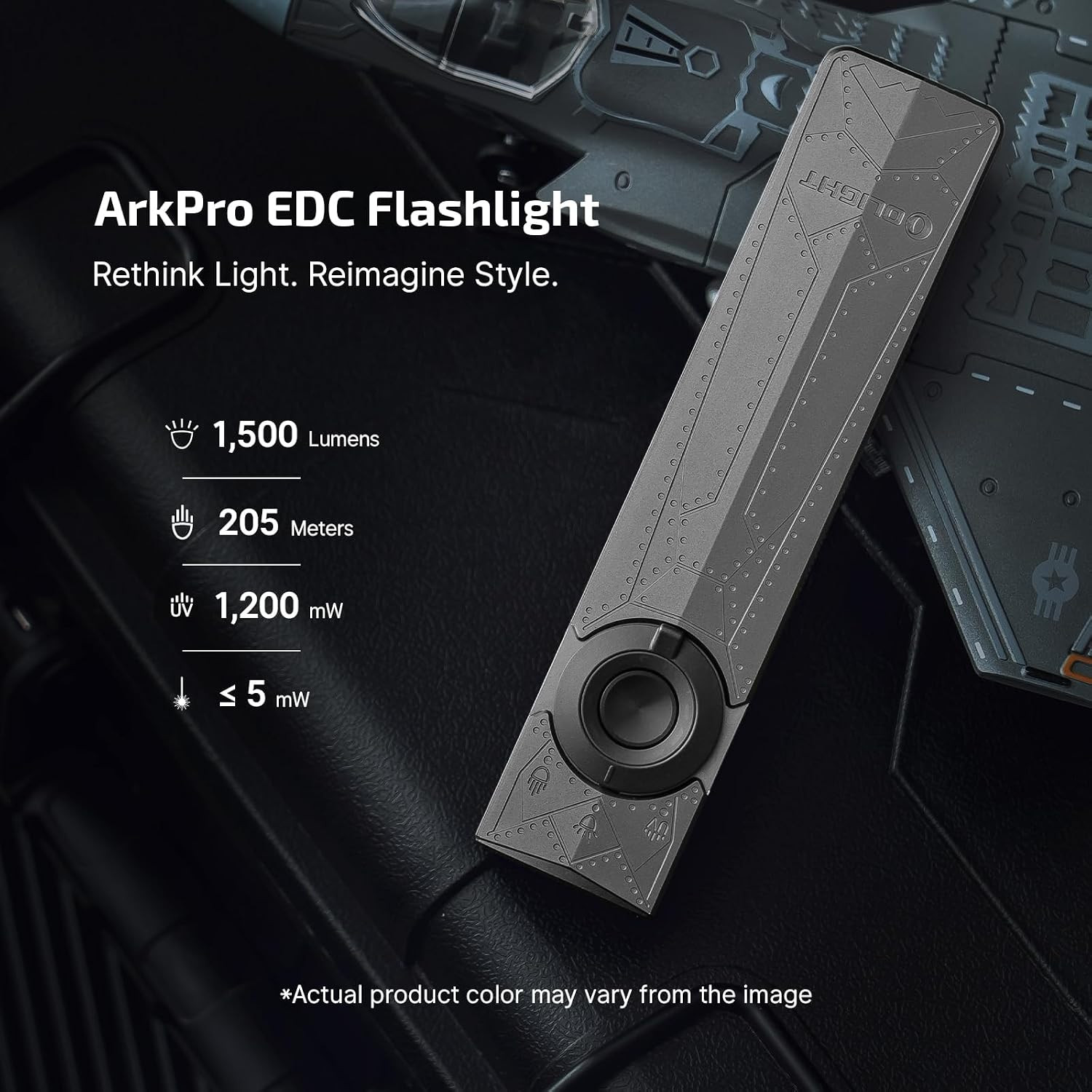 Arkpro EDC Flat Flashlight Rechargeable with Green Beam, UV and White LED,1500 L