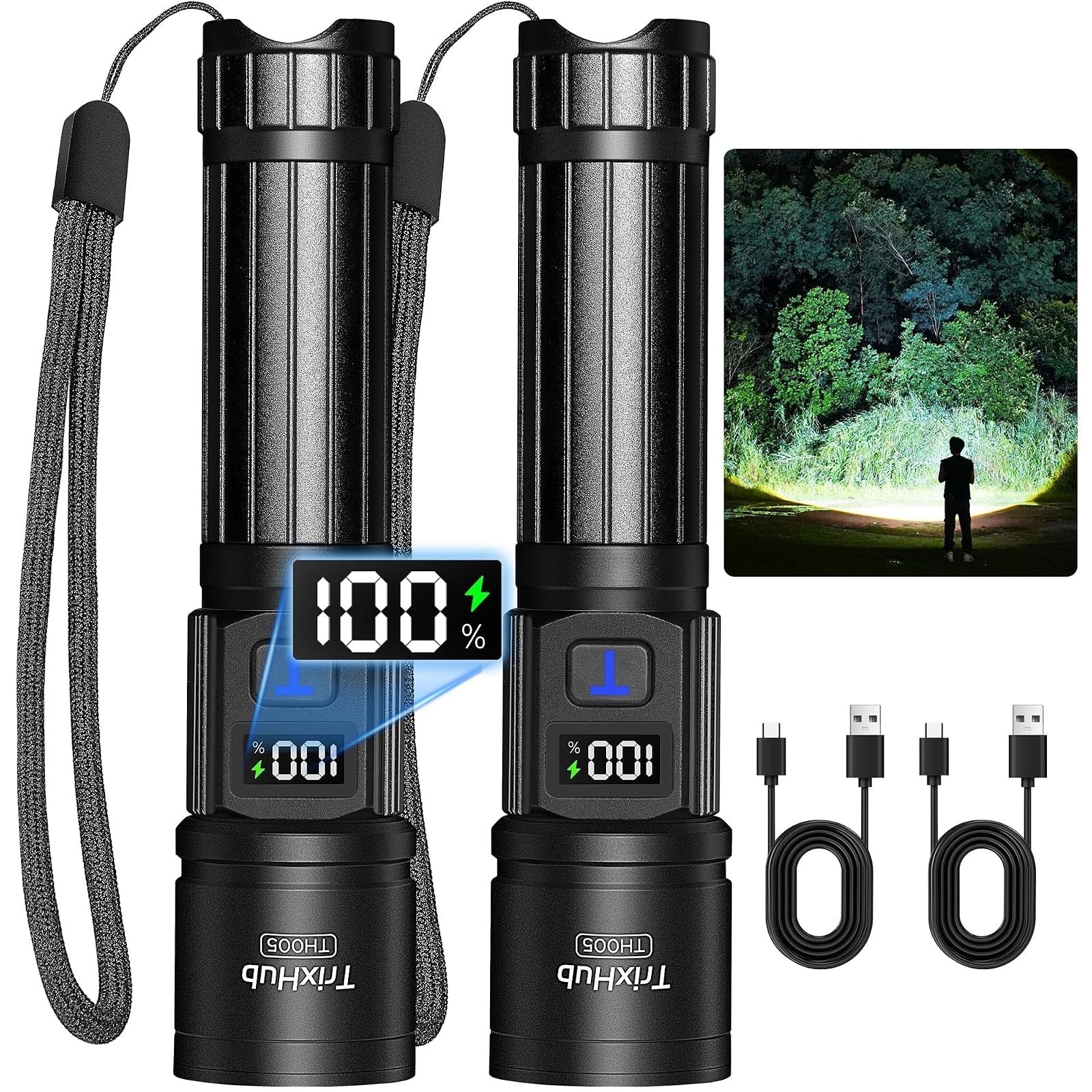 TrixHub Rechargeable Flashlight High Lumens 5 Modes LED Tactical Light