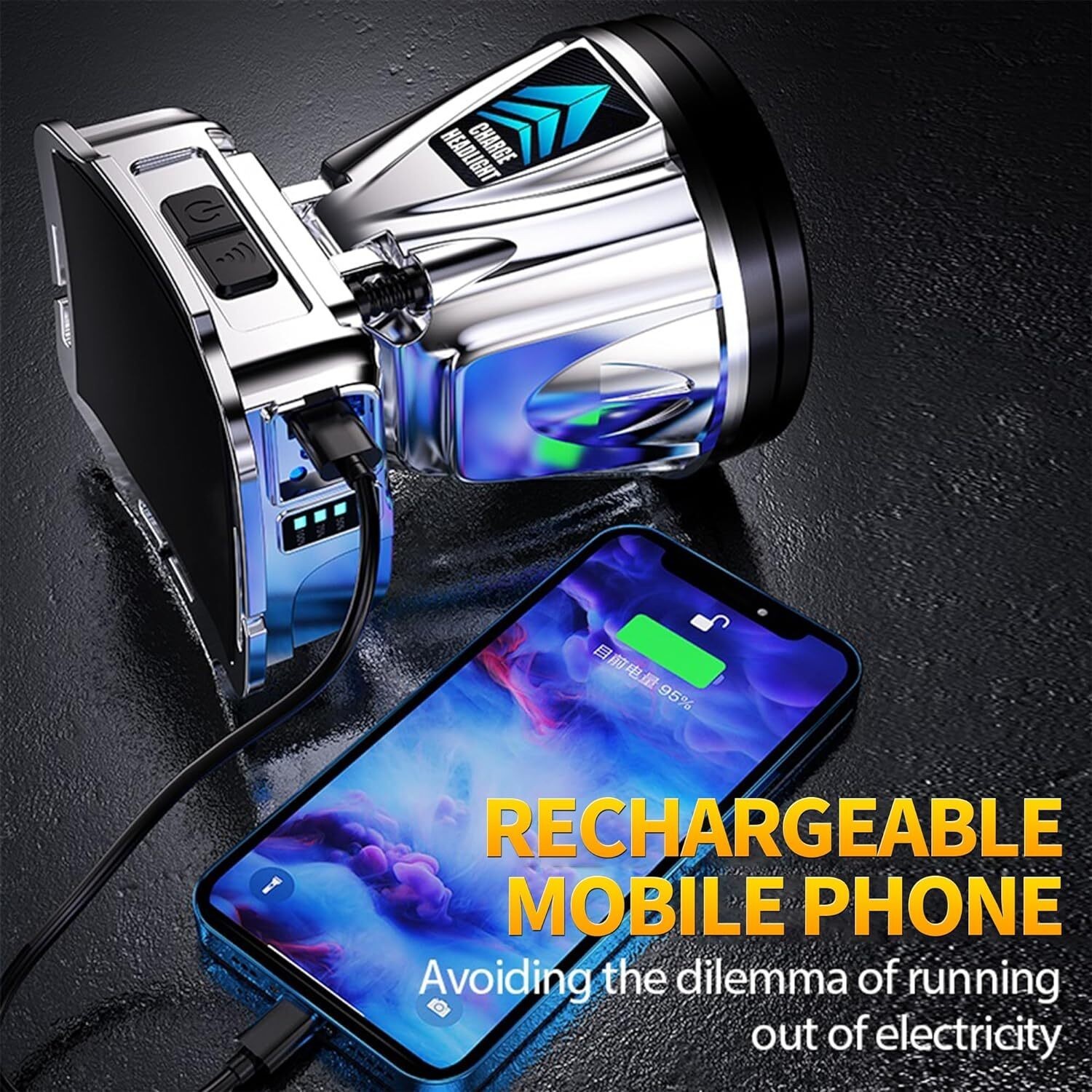 Solar/USB Rechargeable LED Spotlight Flashlight Searchlight 30000000LM Bright US