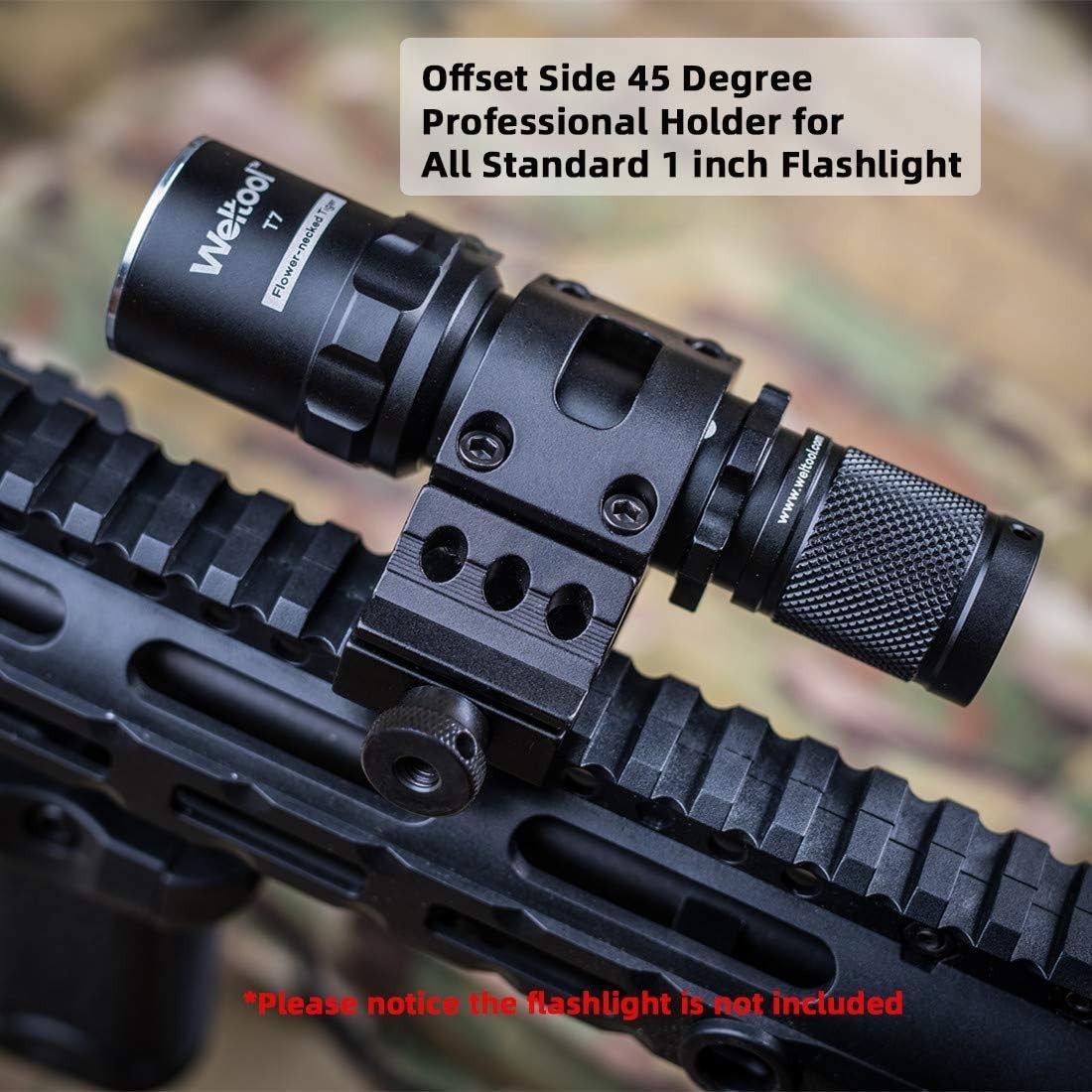 Durable Aluminum Tactical 45° Rail Mount for 1-Inch Flashlight – Quick Install