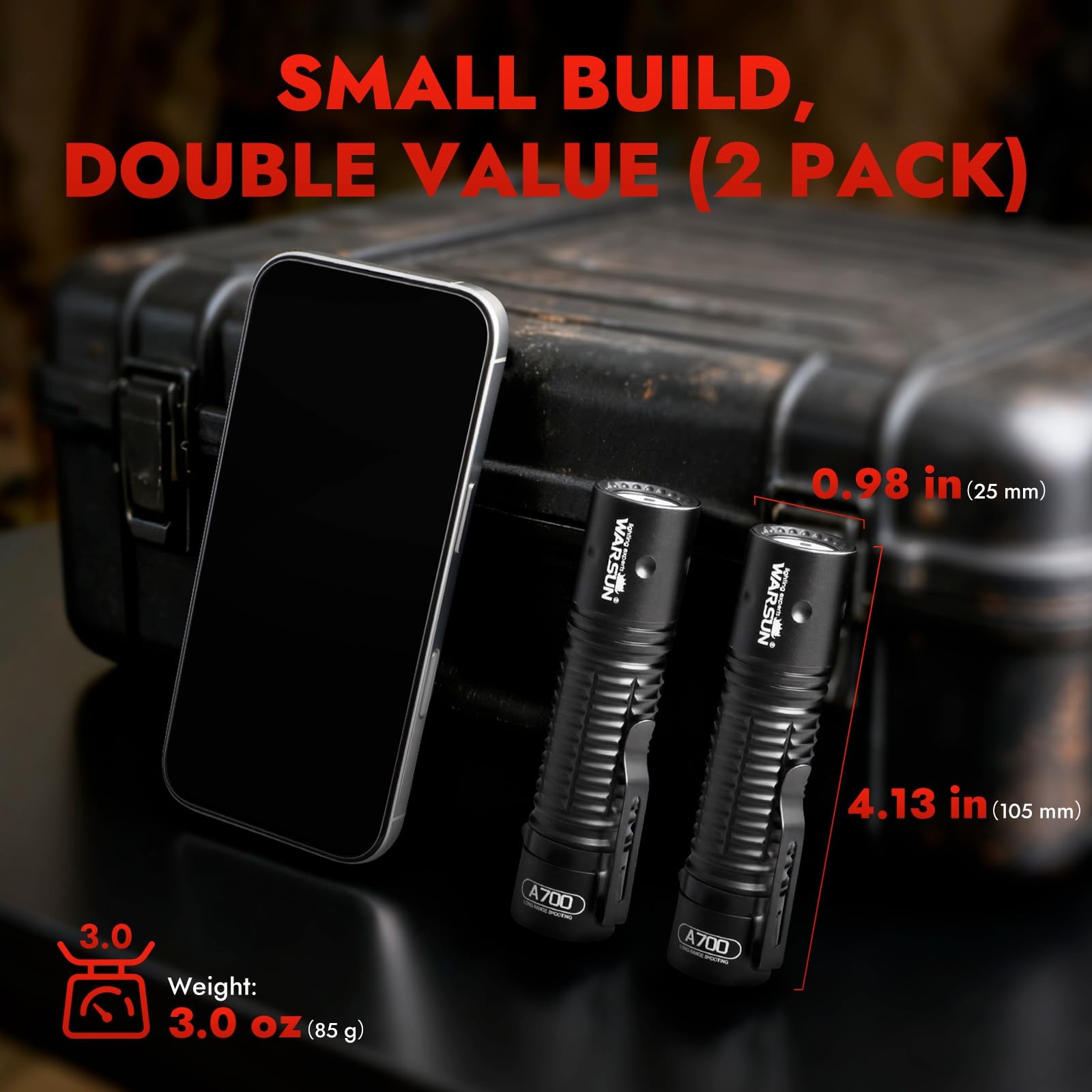 WARSUN A700 Tactical Flashlight 2 Pack, Rechargeable 700 Lumens LED Flashligh…