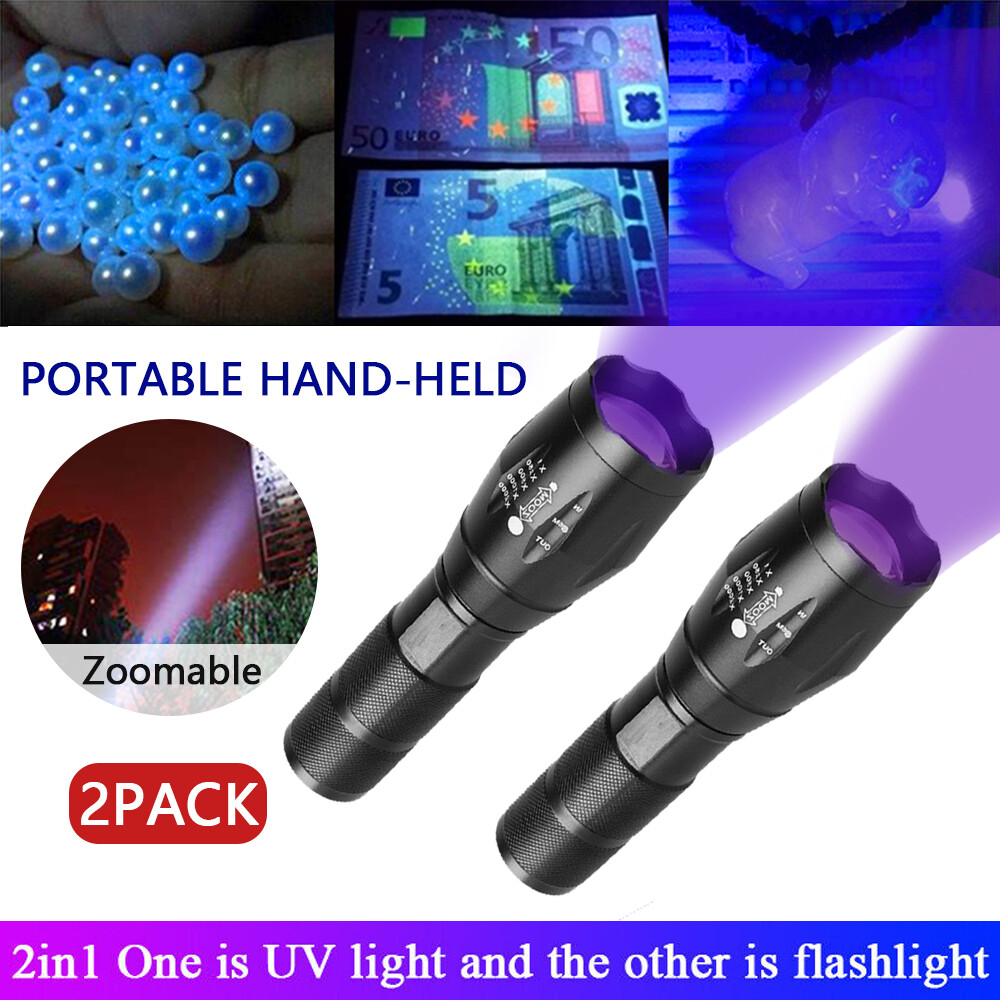 UV Torch Ultra Violet Flashlight White+Purple LED Blacklight Inspection 2 Mode
