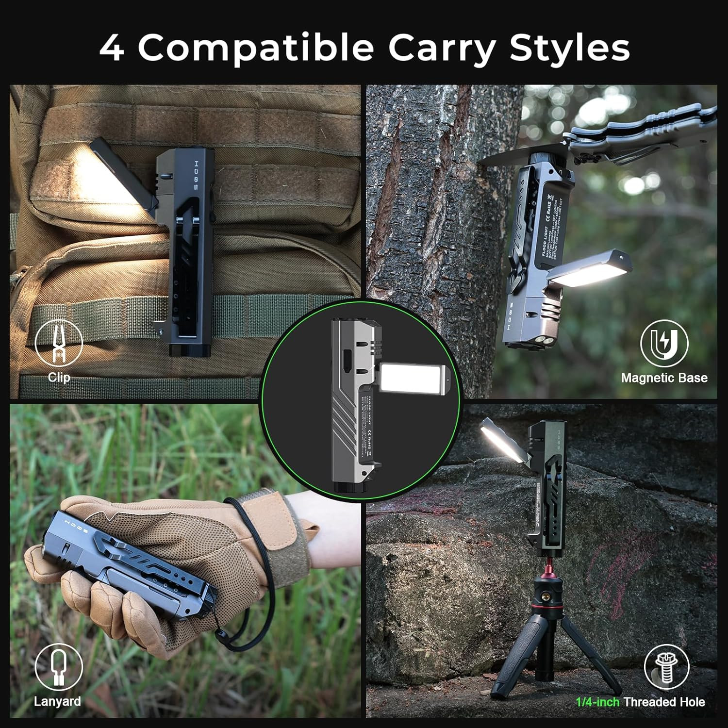 HD05 Flat EDC Flashlight, 3100 Lumens 4-In-1 LED Rechargeable Flashlight with UV
