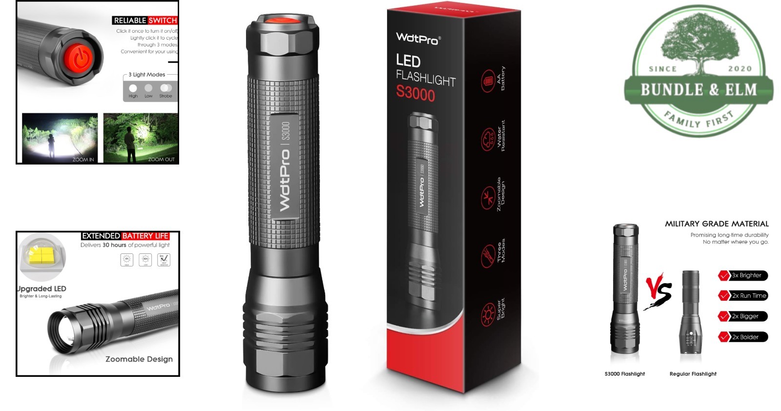 S3000 High-Powered LED Flashlight – 1600 Lumens, Waterproof Compact Design