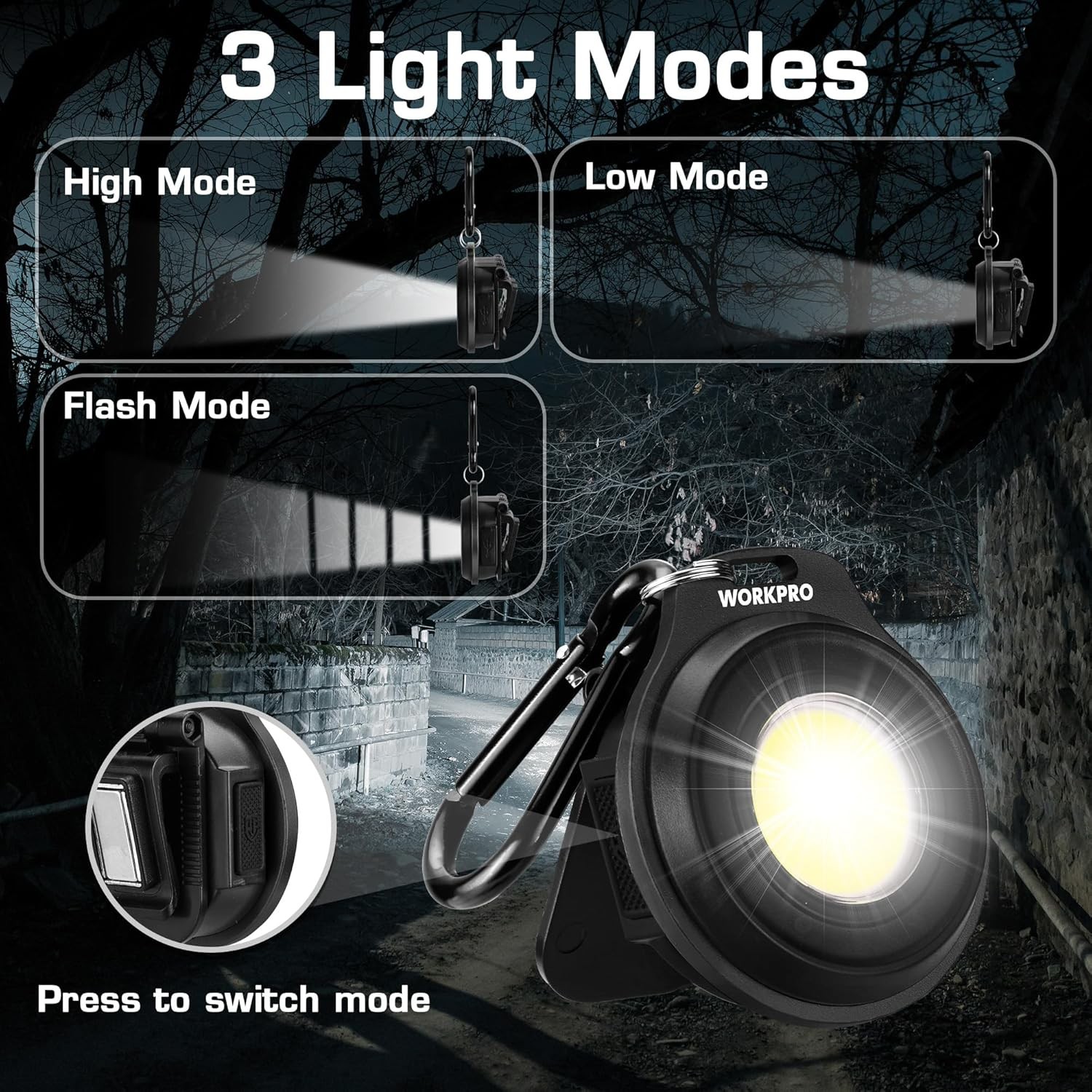 WORKPRO Rechargeable Magnetic Mini Keychain Work Light COB Flashlight w/Hat Clip