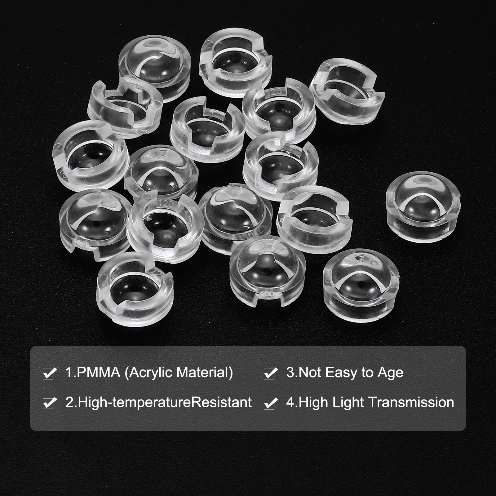 36 Pack 12mm LED Convex Lens 120 Degree Beam PMMA Angle Acrylic LED