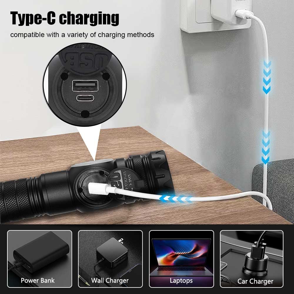 10000LM Laser LEP Flashlight Yellow Red Light Zoom USB Charging Magnetic Torch