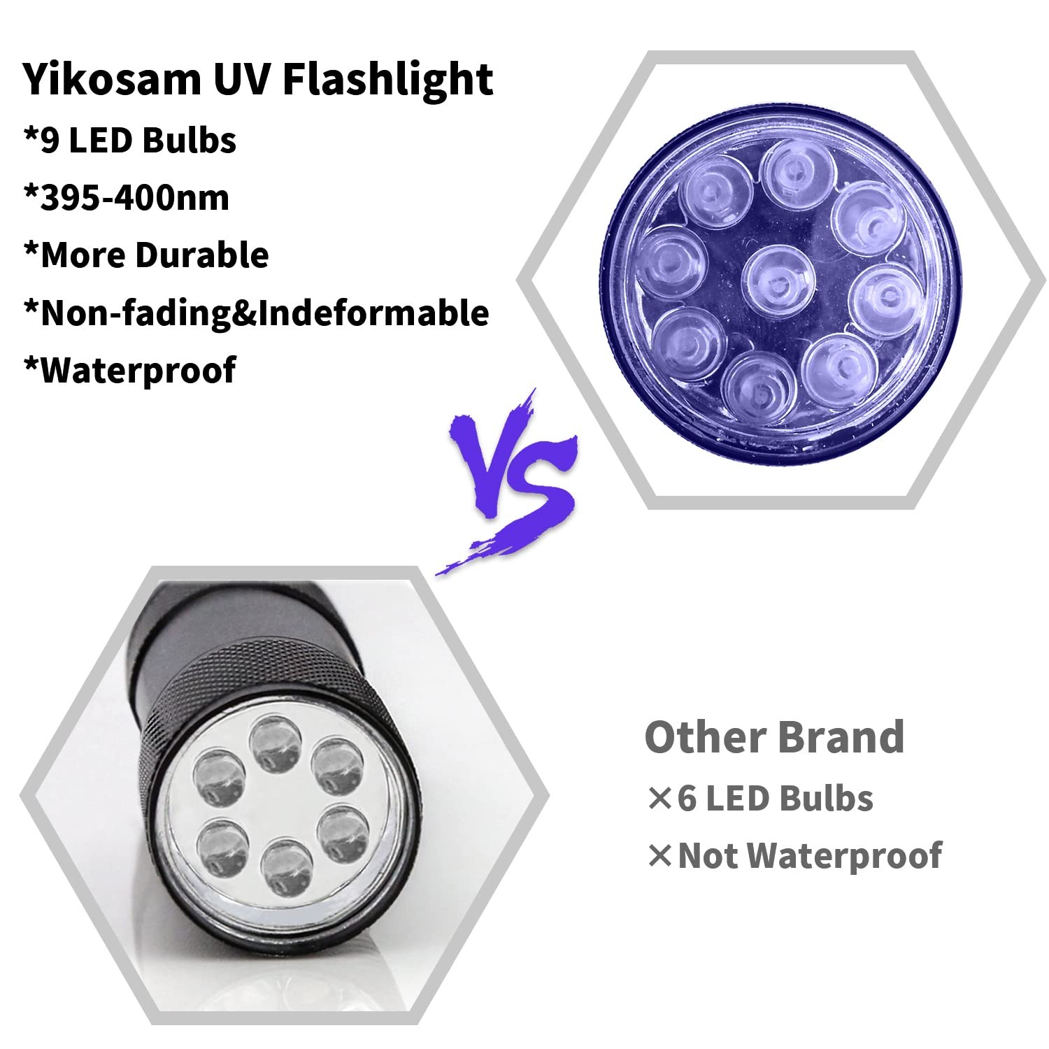 10 Pcs UV Black Light Flashlights Bulk, 9 Led 395-400nm Mini Blacklight Handh…