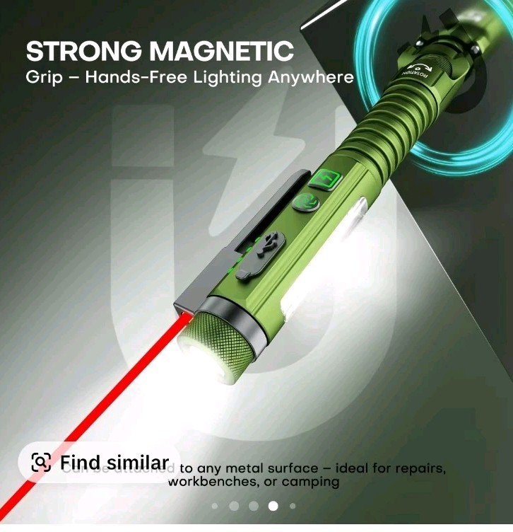 EDC Rechargeable Flashlight LED Magnetic Base Blue 11 Modes With Glass Breaker