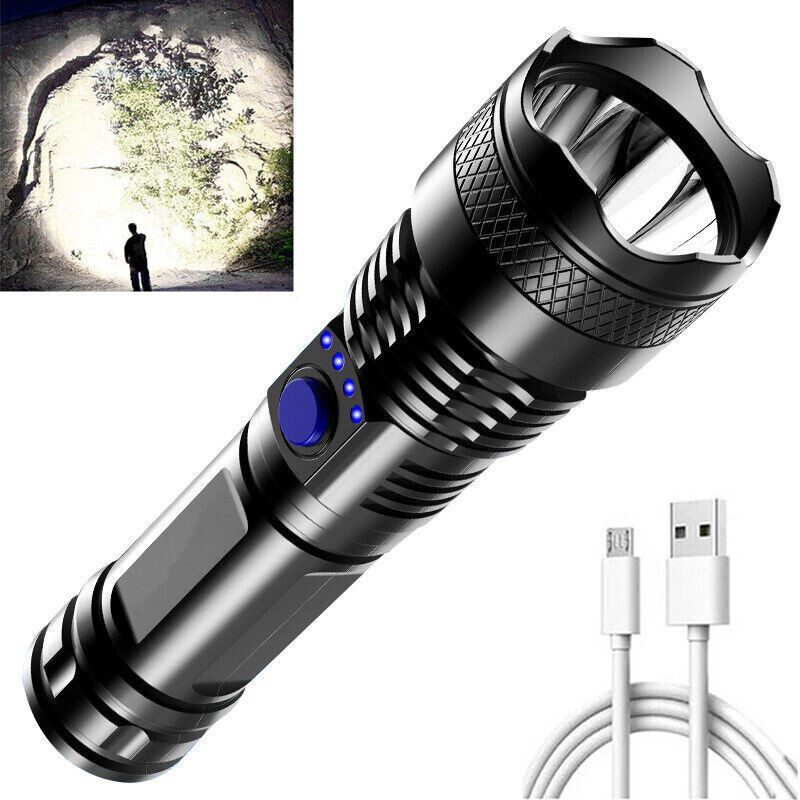 1200000LM LED Flashlight Tactical Light Super Bright Torch USB Rechargeable Lamp