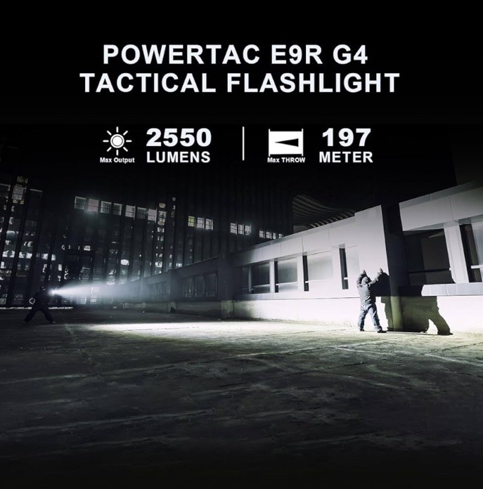 PowerTac E9R G4 Tactical Rechargeable LED Flashlight with Magnetic & USB Chargin