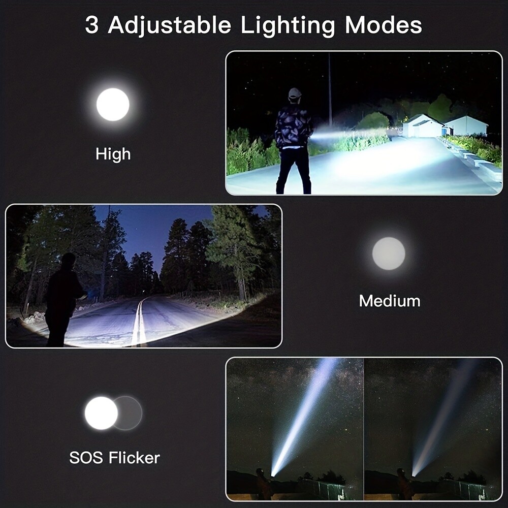 2500000LM Rechargeable XHP90 LED Flashlight Tactical Super Bright Zoom Torch