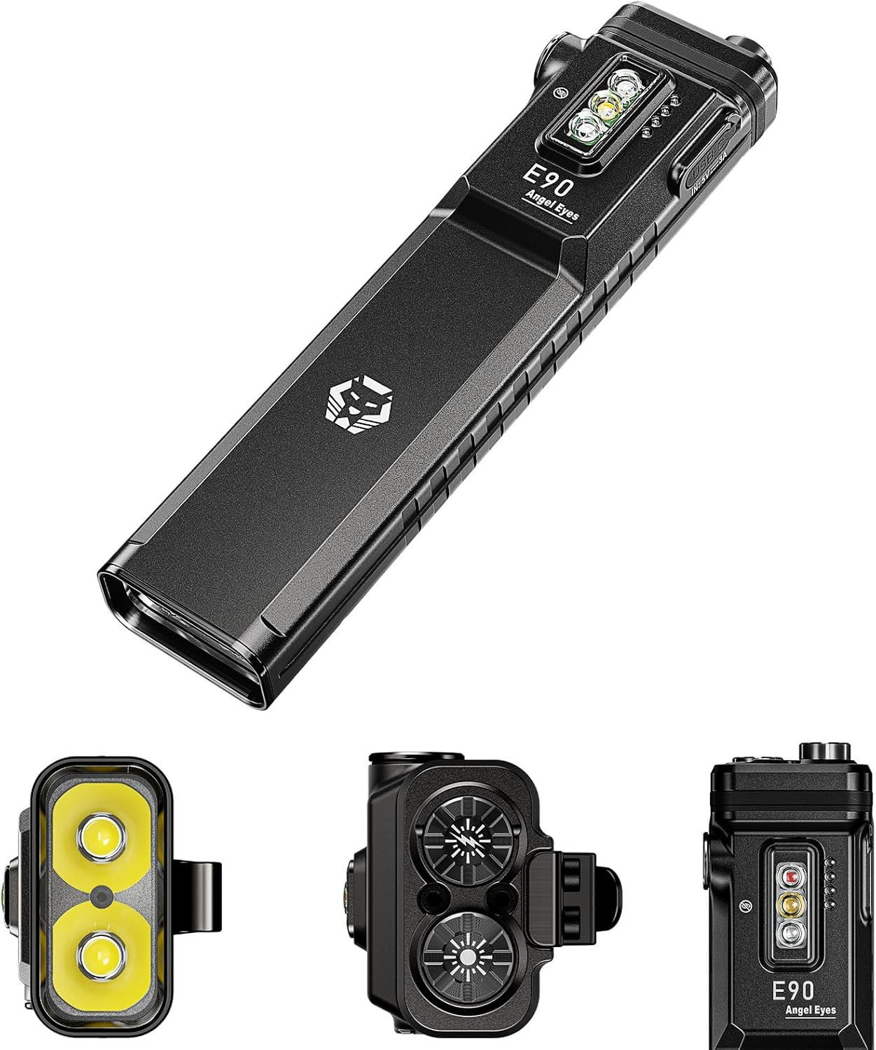 E90 USB-C Rechargeable EDC Flashlight, 3500 Lumens, Proximity Sensor, Black
