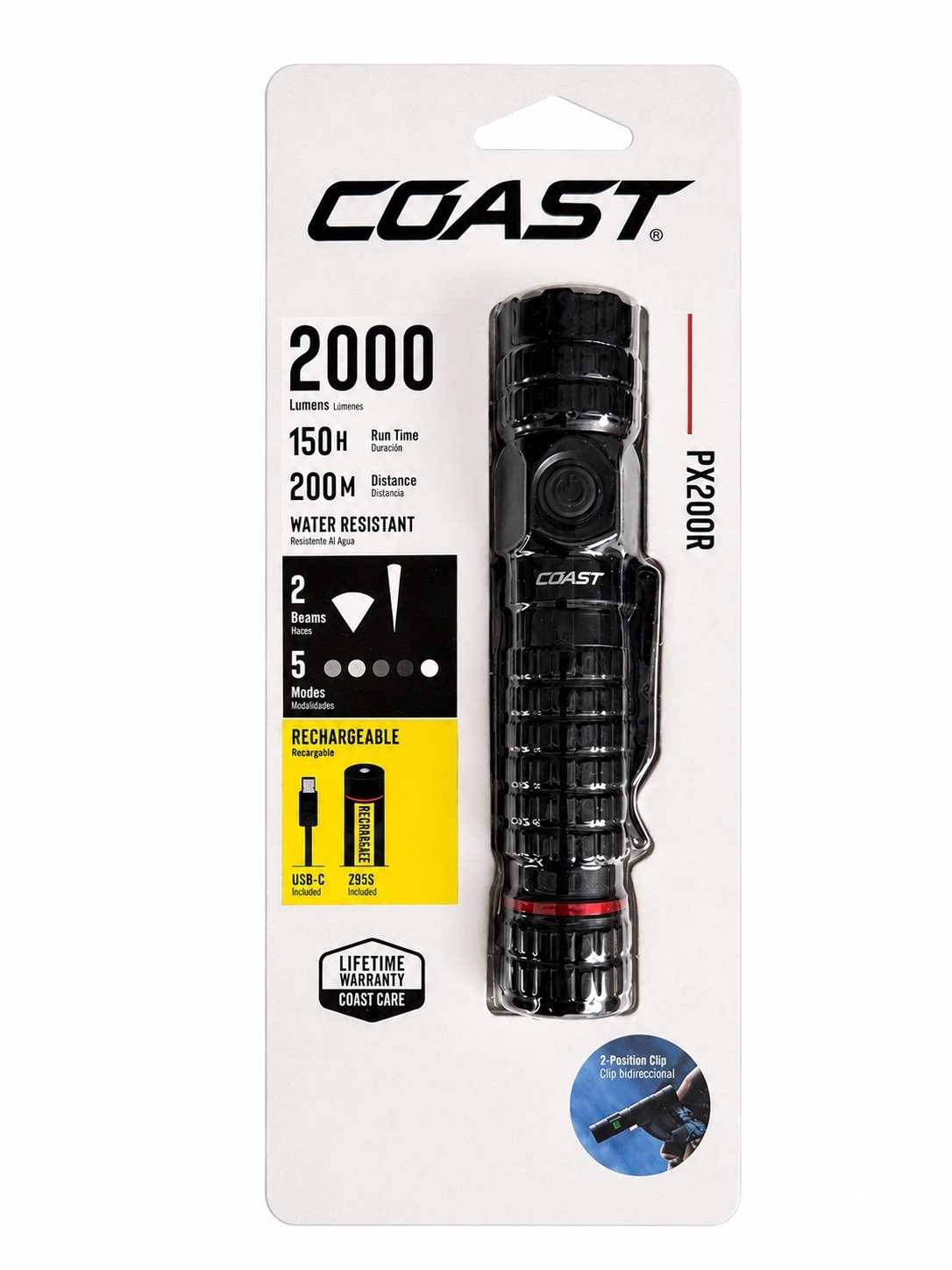 COAST PX200R LED Flashlight 2000 Lumens Rechargeable USB-C New Sealed