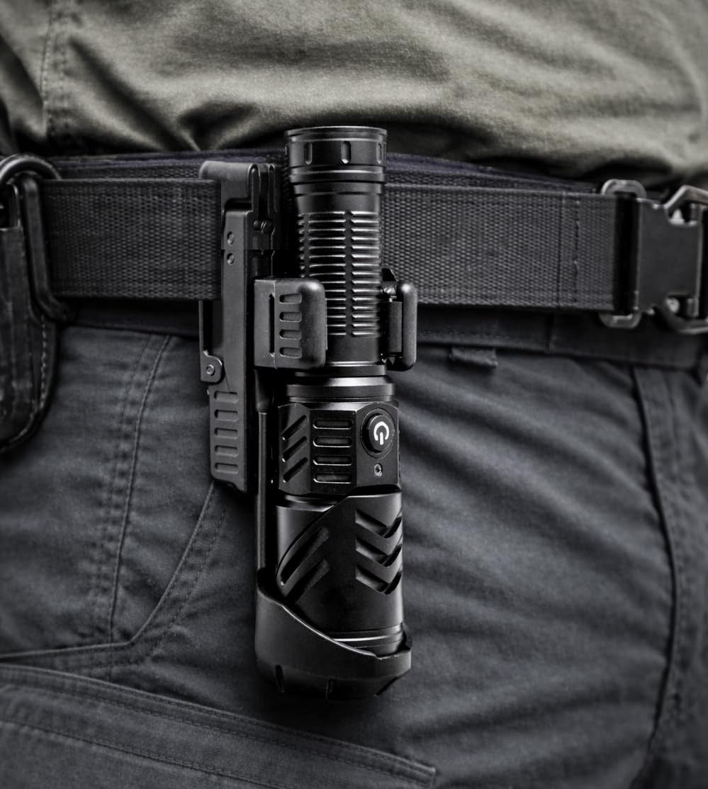 Rechargeable Flashlight with Belt Clip 5.9 x 1.42 x 1.1 inches, Black