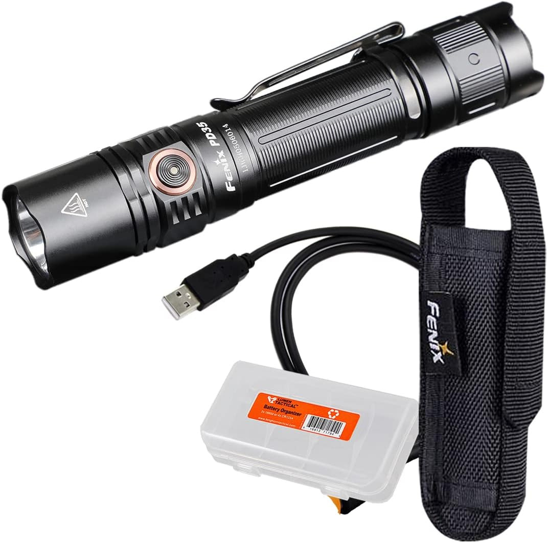 PD35 V3.0 Rechargeable Tactical Flashlight, 1700 Lumens EDC with Organizer (Blac