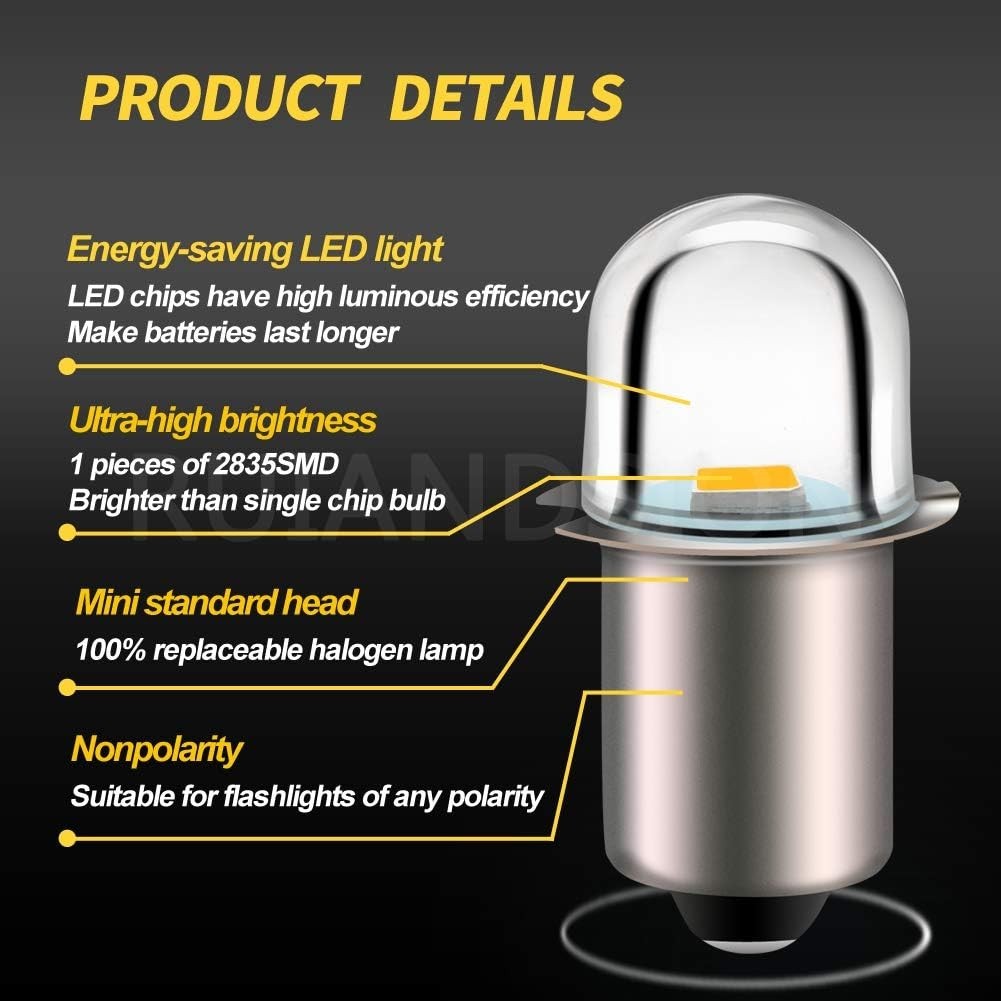 LED Flashlight Bulb 18V P13.5S Base Socket Warm White LED Bulbs Replacement f..,