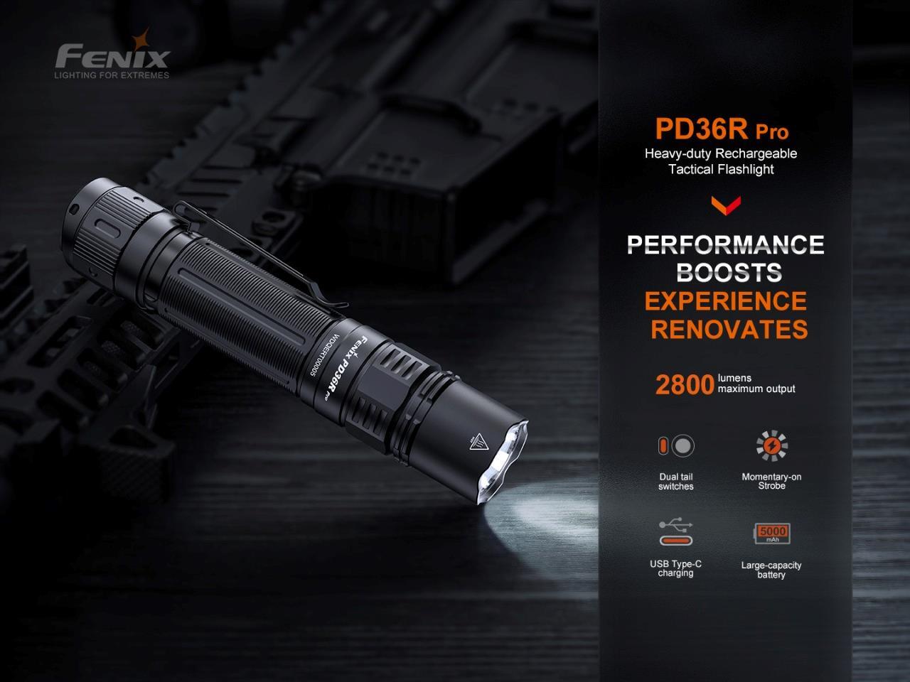 Fenix PD36R Pro 2800 Lumen rechargeable LED tactical flashlight, ALL-01 lanyard