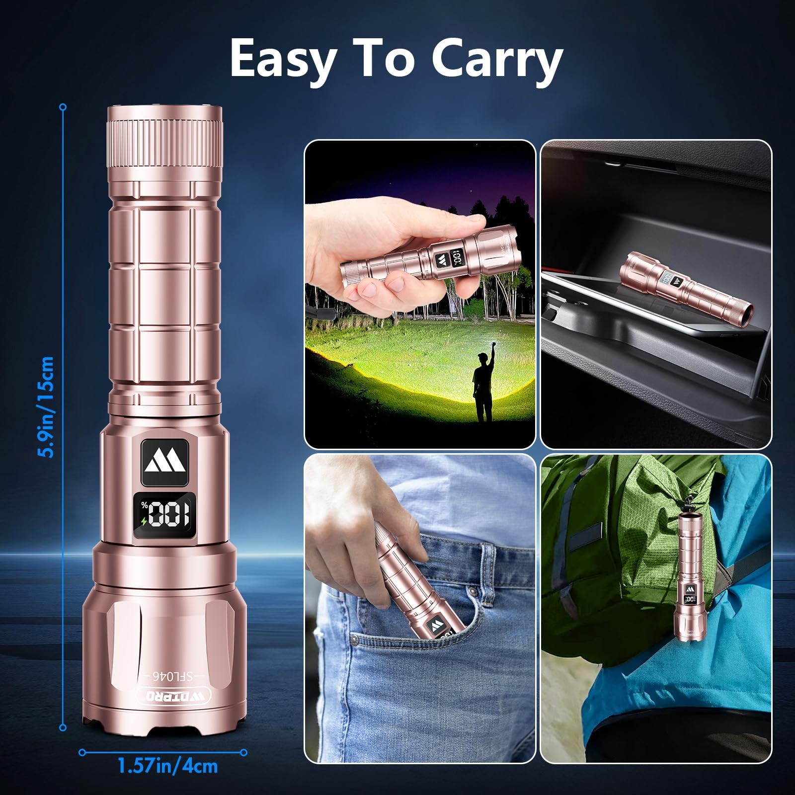 WdtPro LED Rechargeable Flashlight 2 Pack, 3 Modes Super Bright 2 PACK, Pink