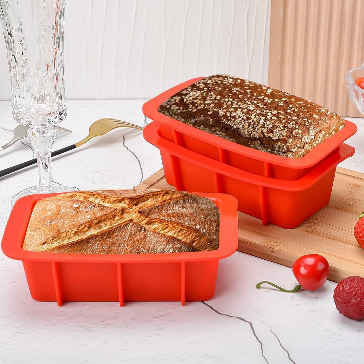 Silicone Mini Bread Loaf Pans for Baking, Size:4pack-5.4×2.7 Inch, Red