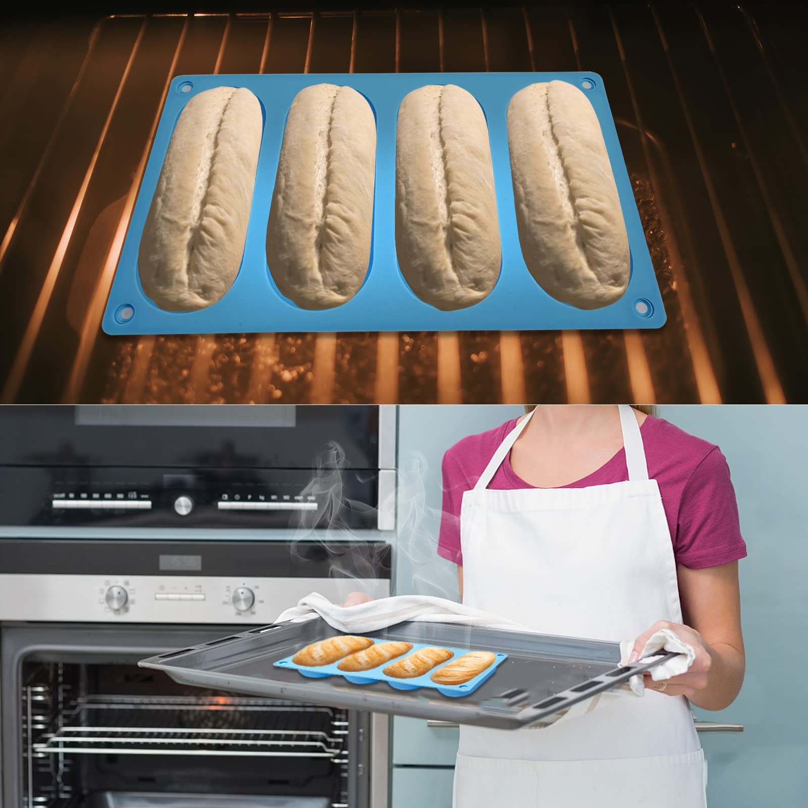 CANIPHA 2 Pack Hot Dog Bun Pan, Silicone Molds 22*13, Blue