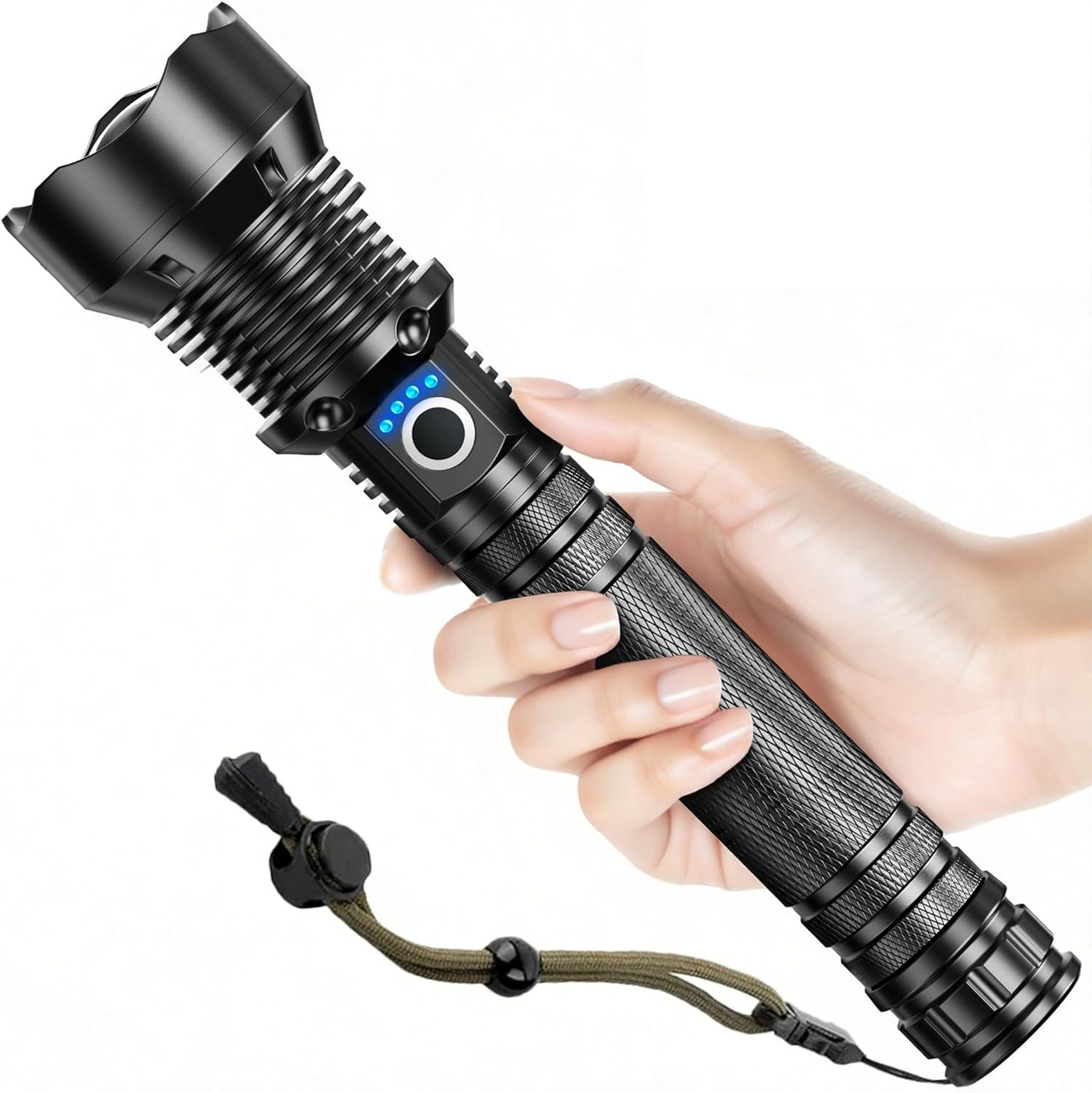 Rechargeable LED Flashlight High Lumens, Waterproof Tactical Zoomable with USB