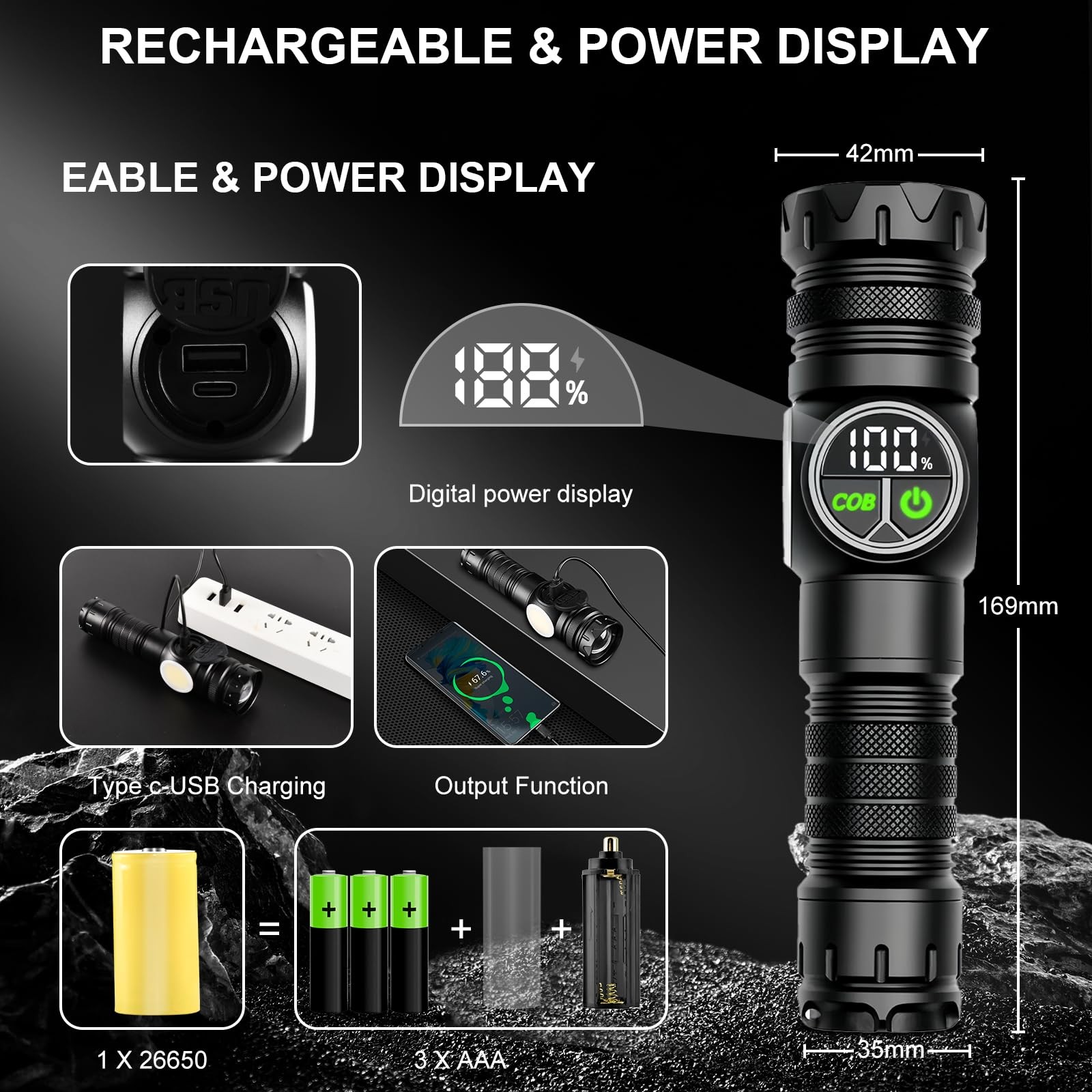 4 in 1 Rechargeable 6500K / 395nm UV Flashlight Dimming Stepless True 5000 Lu…