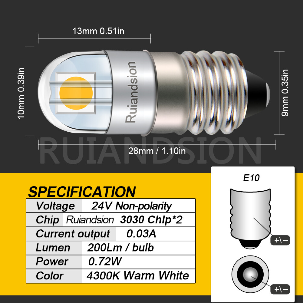 E10 Taschenlampe Glühbirne Arbeitsleuchte 3V 4.5V 6V 9V 12V 18V 24V 2Color