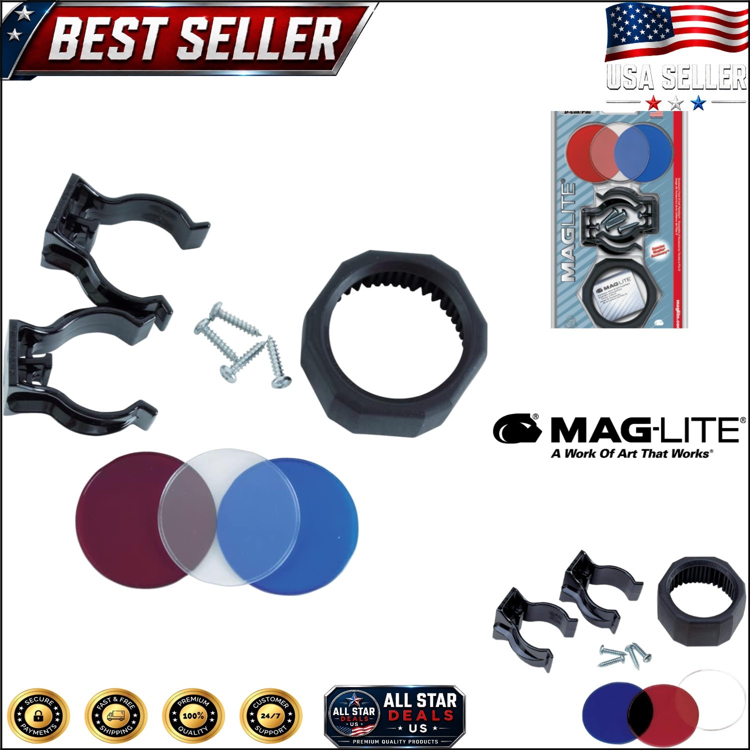 D-Cell Flashlight Accessory Pack with Colored Lenses & Mounting Brackets