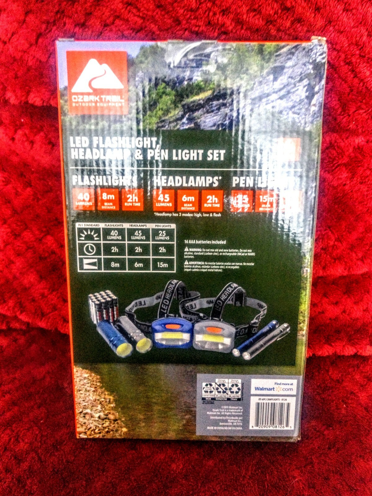6pc Ozark trail LED flashlight, headlamp & pen light – up to 45 lumens