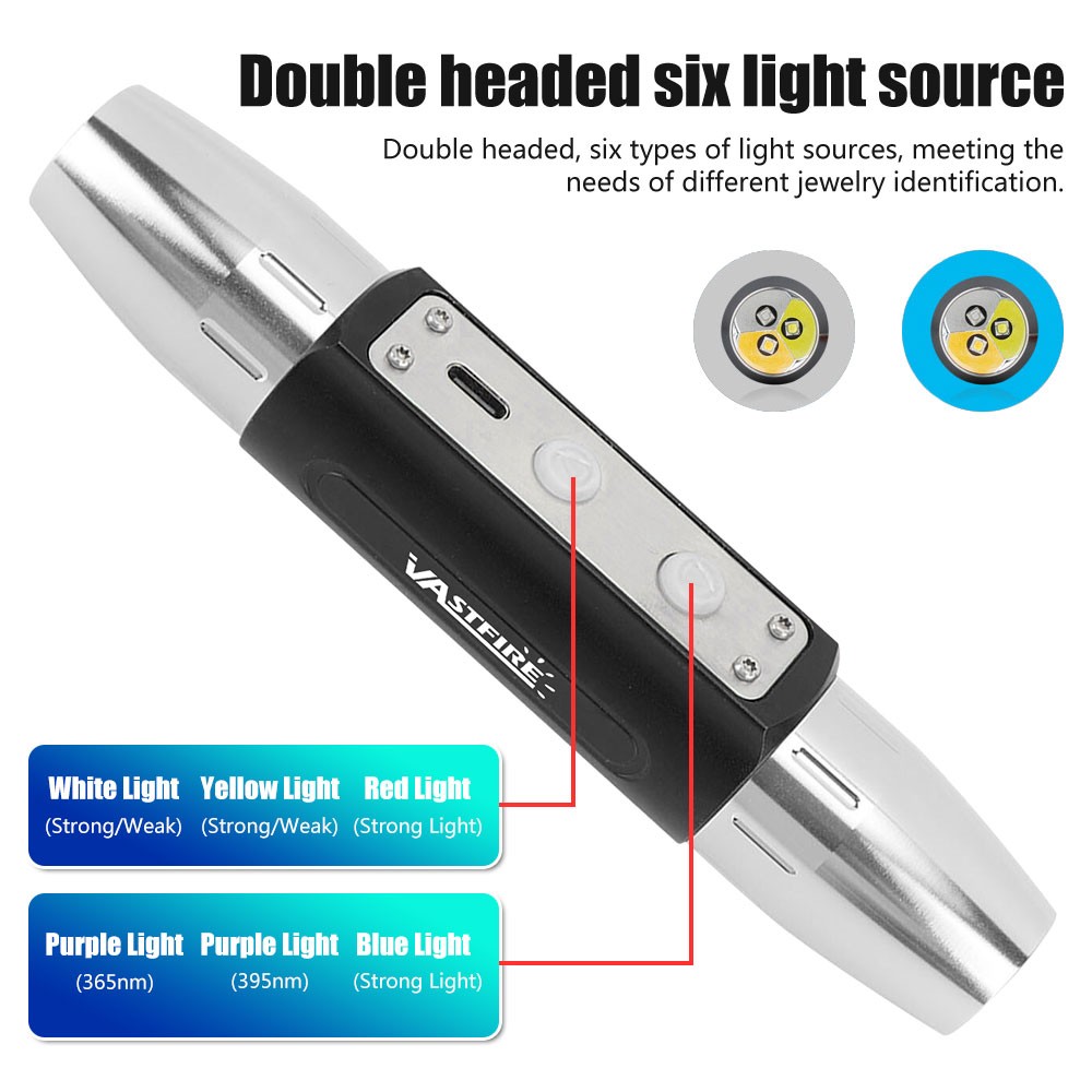 Professional 6 in1 Gemstone Identification Light LED Flashlight Gemologist Tool#