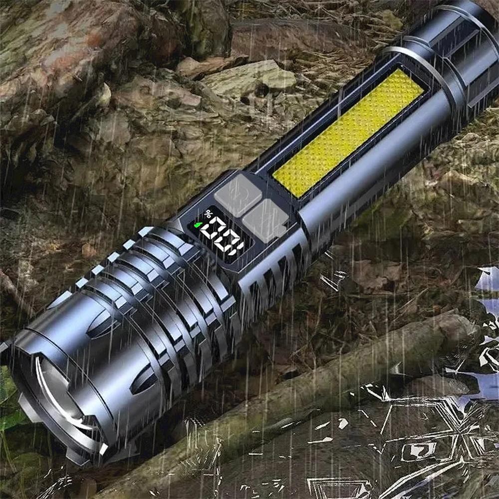 High Power LED Flashlight Type-C Rechargeable COB Torch with Side Light