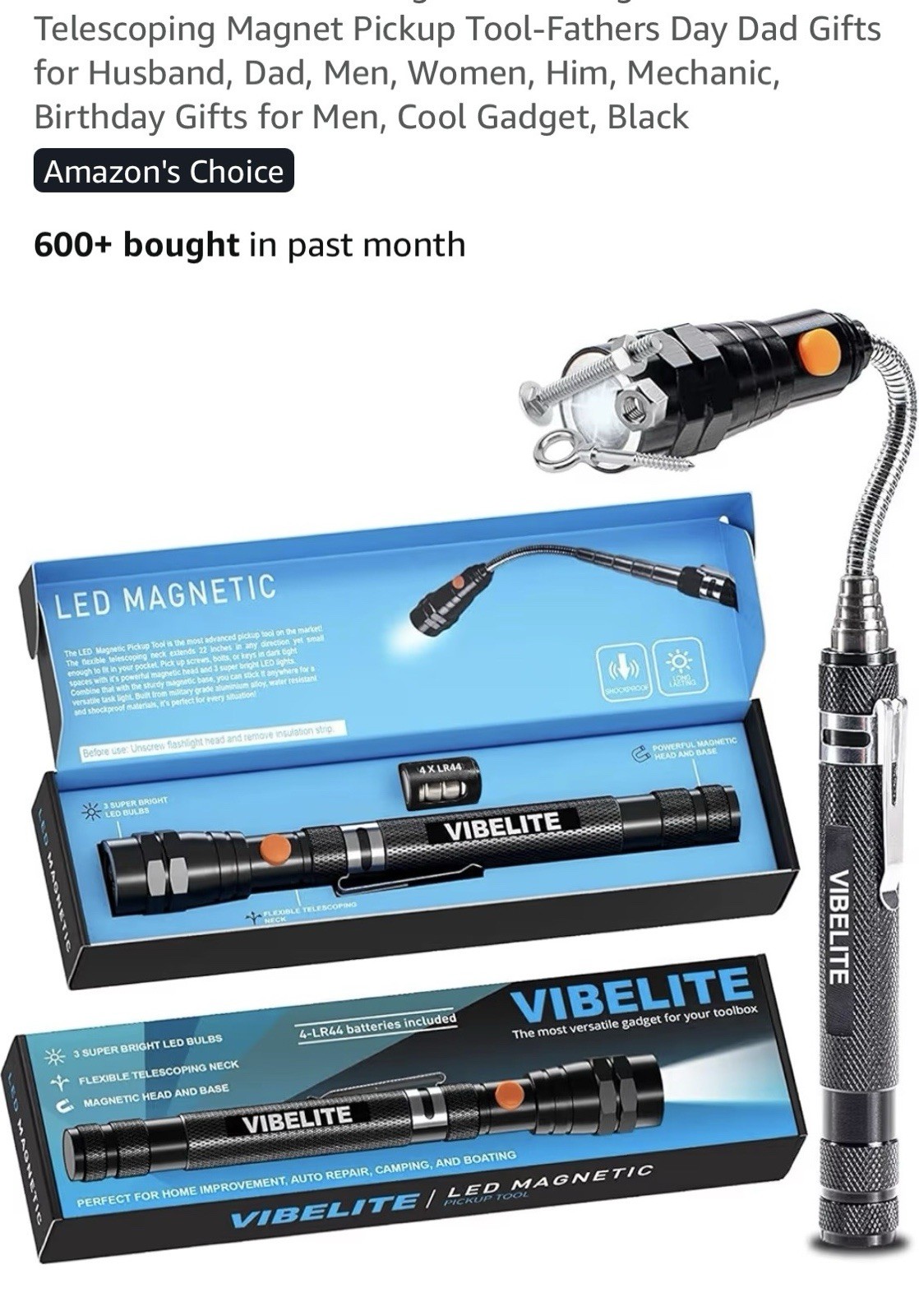 VIBELITE Magnet 3 LED Magnetic Pickup tool Telescoping Flexible Extensible Le…