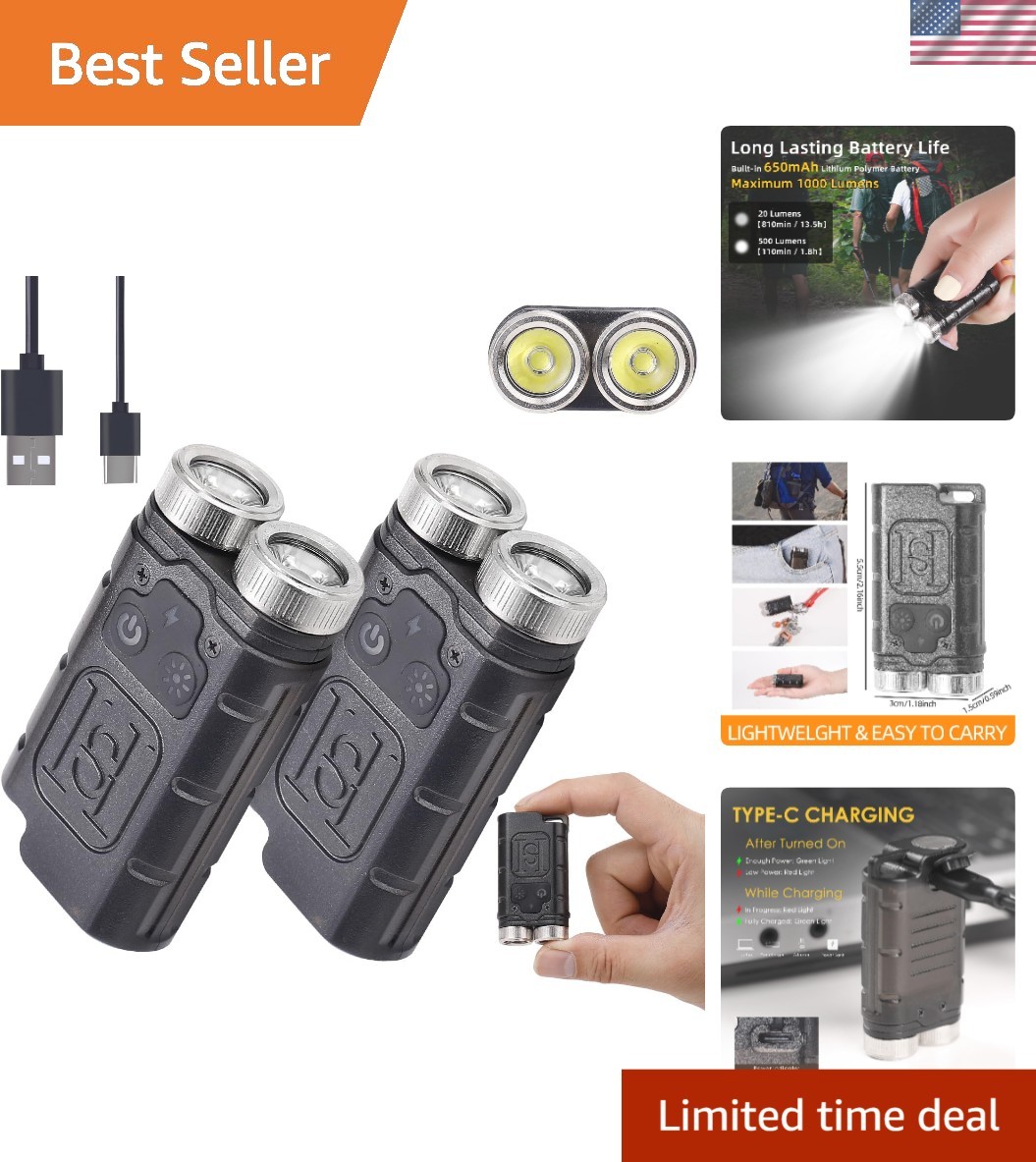 2 PACK 1000 Lumen Multi-Color Rechargeable Keychain Flashlight 6 Lighting Modes