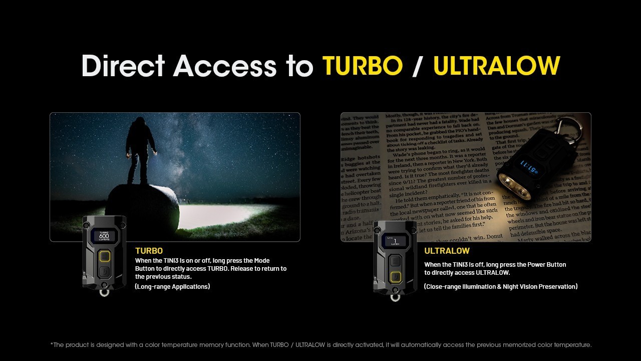 NITECORE TINI 3 Flashlight TINI3 Intellgent MCT UHE LED Temperatures EDC Light